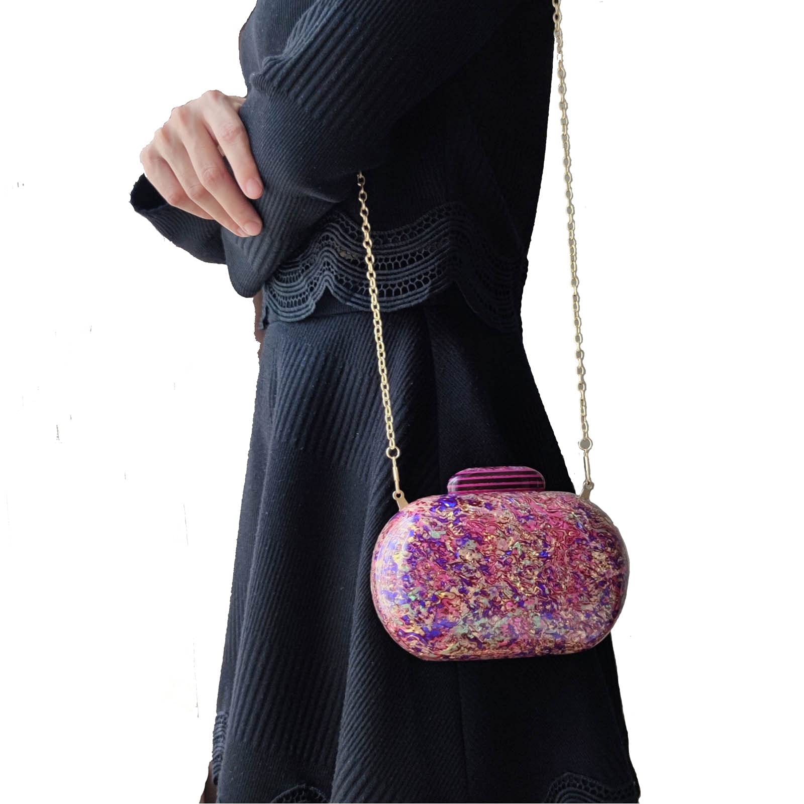 Elegant Acrylic Clutch Purse for Women - Gold Chain Evening Bag for Party, Anniversary & Formal Events - Perfect for Weddings, Galas & Special Occasions