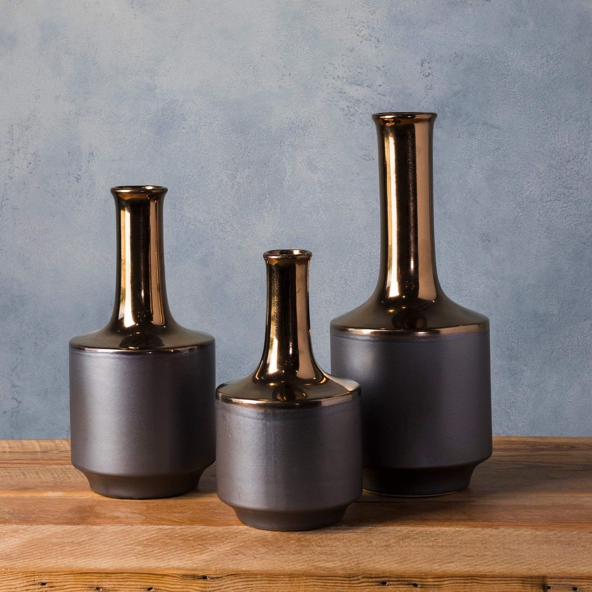 Modern Gold Ceramic Vase Set of 3 - Elegant Home Decor for Living Room, Bedroom & Outdoor Patio - Contemporary Decorative Flower Vases for Centerpieces and Wedding Decor