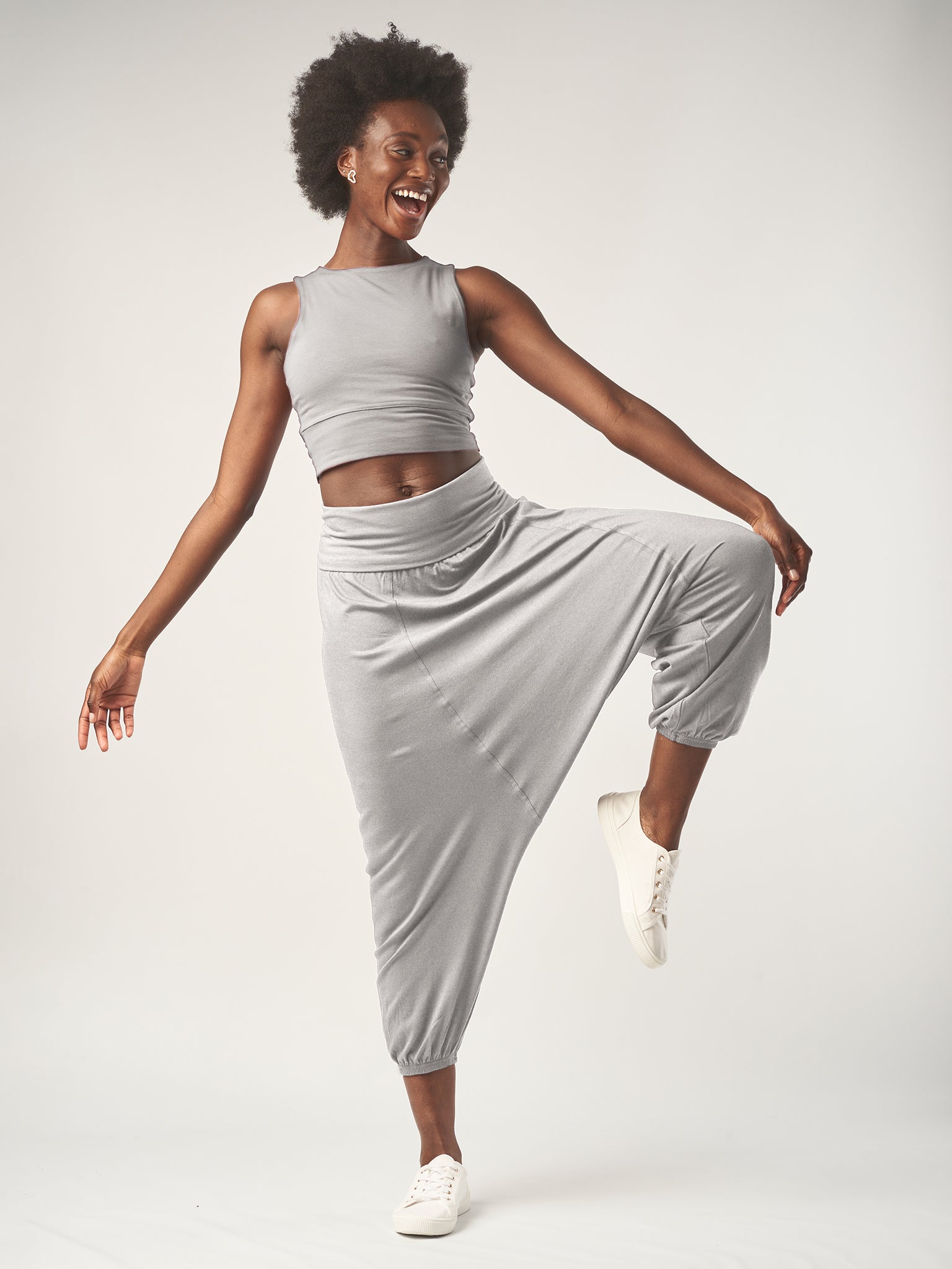Gossypium Retreat Harem Pants - Marl Grey | Comfortable Cotton Lounge Pants for Yoga, Meditation & Home Relaxation