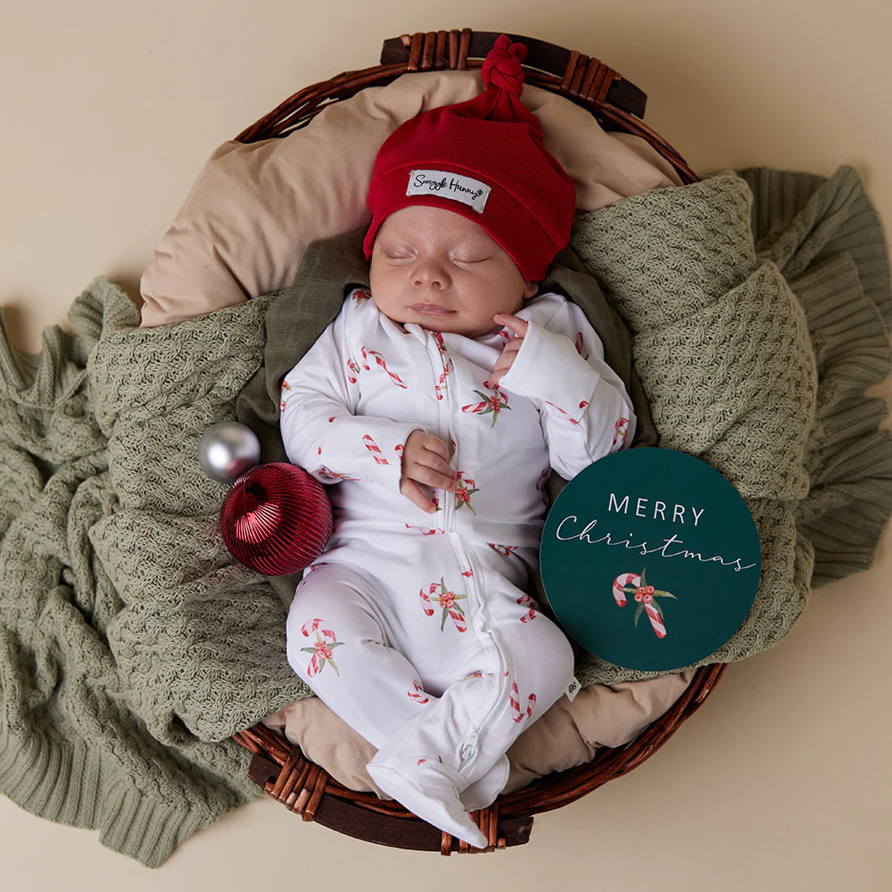 Snuggle Hunny Christmas Organic Baby Sleepsuit Zip Footie Pajamas - Candy Cane Striped Holiday Outfit for Cozy Winter Nights & Family Photos