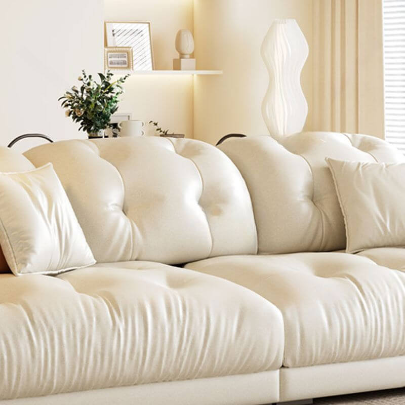Comfortable White Standard Sofa with 3 Pillows - Modern Living Room Furniture for Relaxing & Entertaining