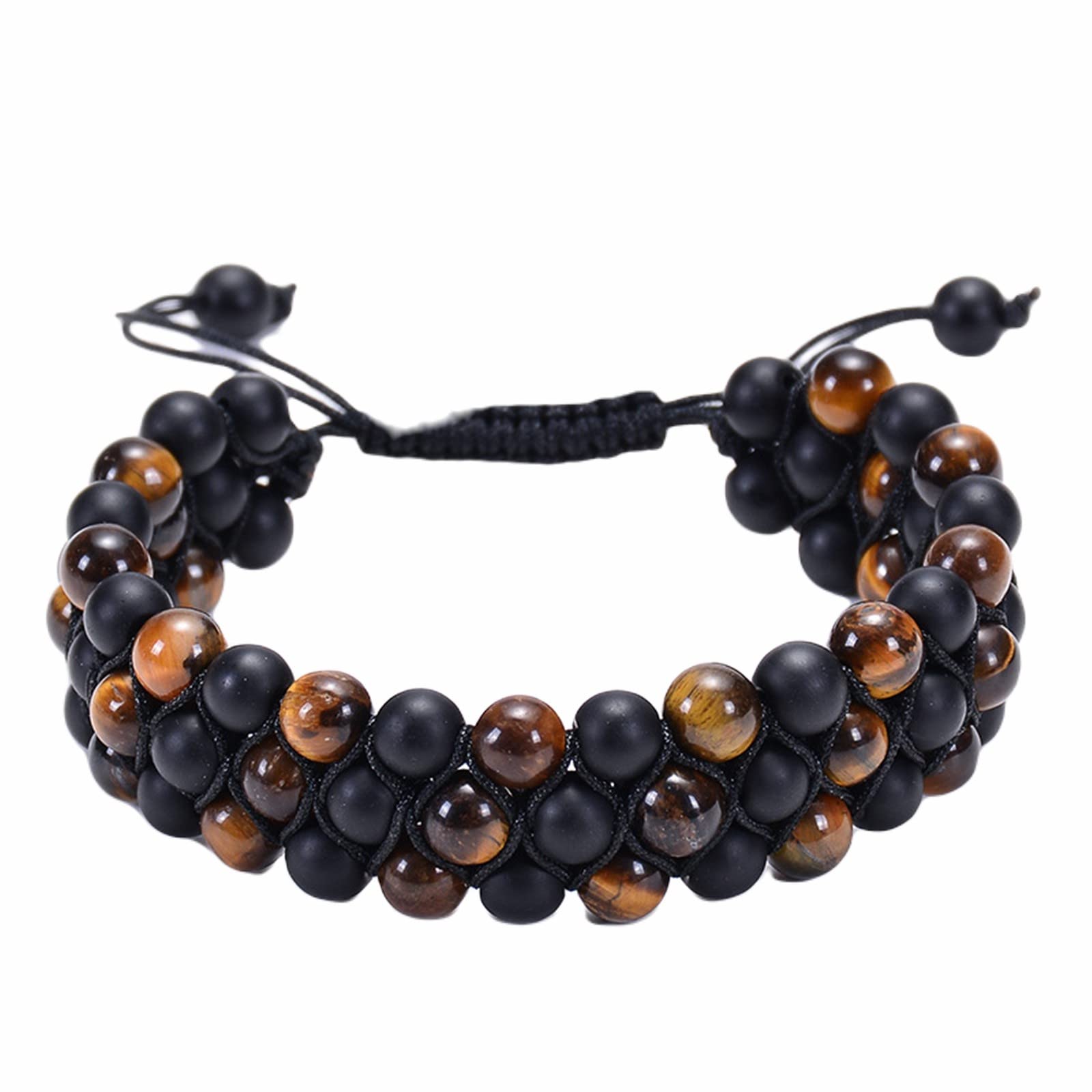 BCughia Beaded Bracelet for Women & Men - 3 Layer Lava Stone Multi-Row Adjustable Braided Bead Bracelet Set - Boho Chic Jewelry Gift for Birthday, Anniversary | Perfect for Everyday Wear, Yoga & Meditation
