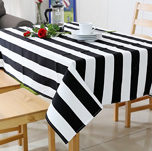 Lyyy Black and White Striped Canvas Tablecloth - Modern Rectangular Table Cover, Thick & Durable (55x198.4 Inch) for Dining Tables, Coffee Tables, and Kitchen Decor