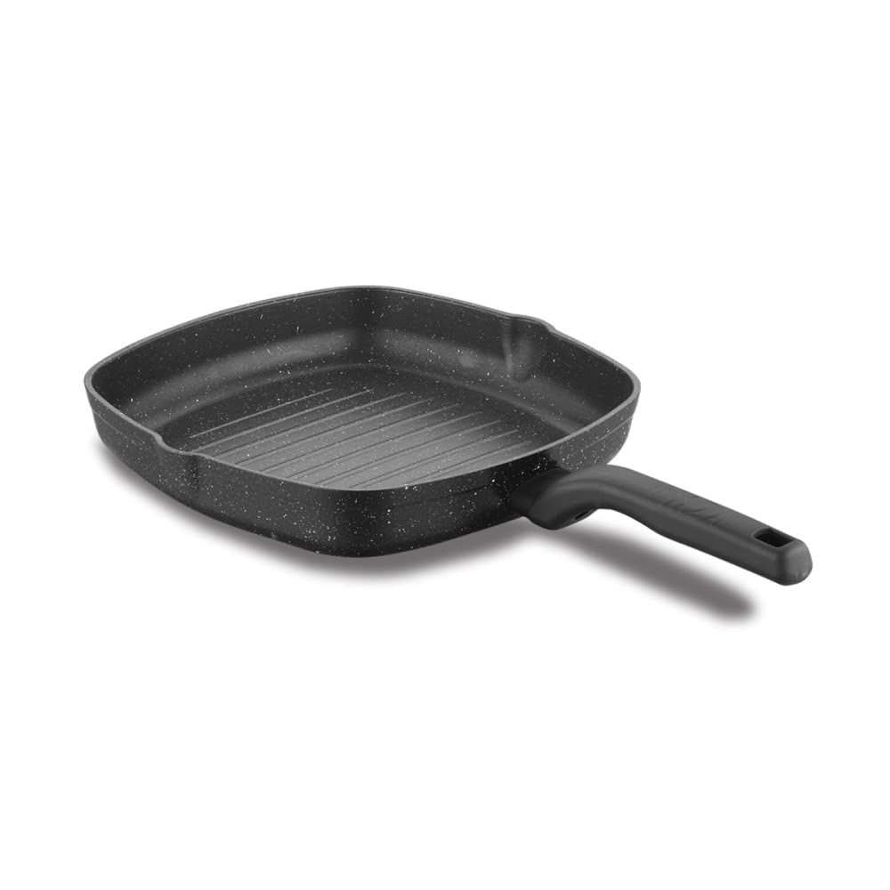 Korkmaz Ornella 11-Inch Square Black Grill Pan - Nonstick, PFOA-Free, Induction & Oven Safe Cookware for Grilling Steak, Bacon & Meats - Dishwasher Safe - Perfect for Indoor BBQ, Camping & Family Cooking (Model A1120)