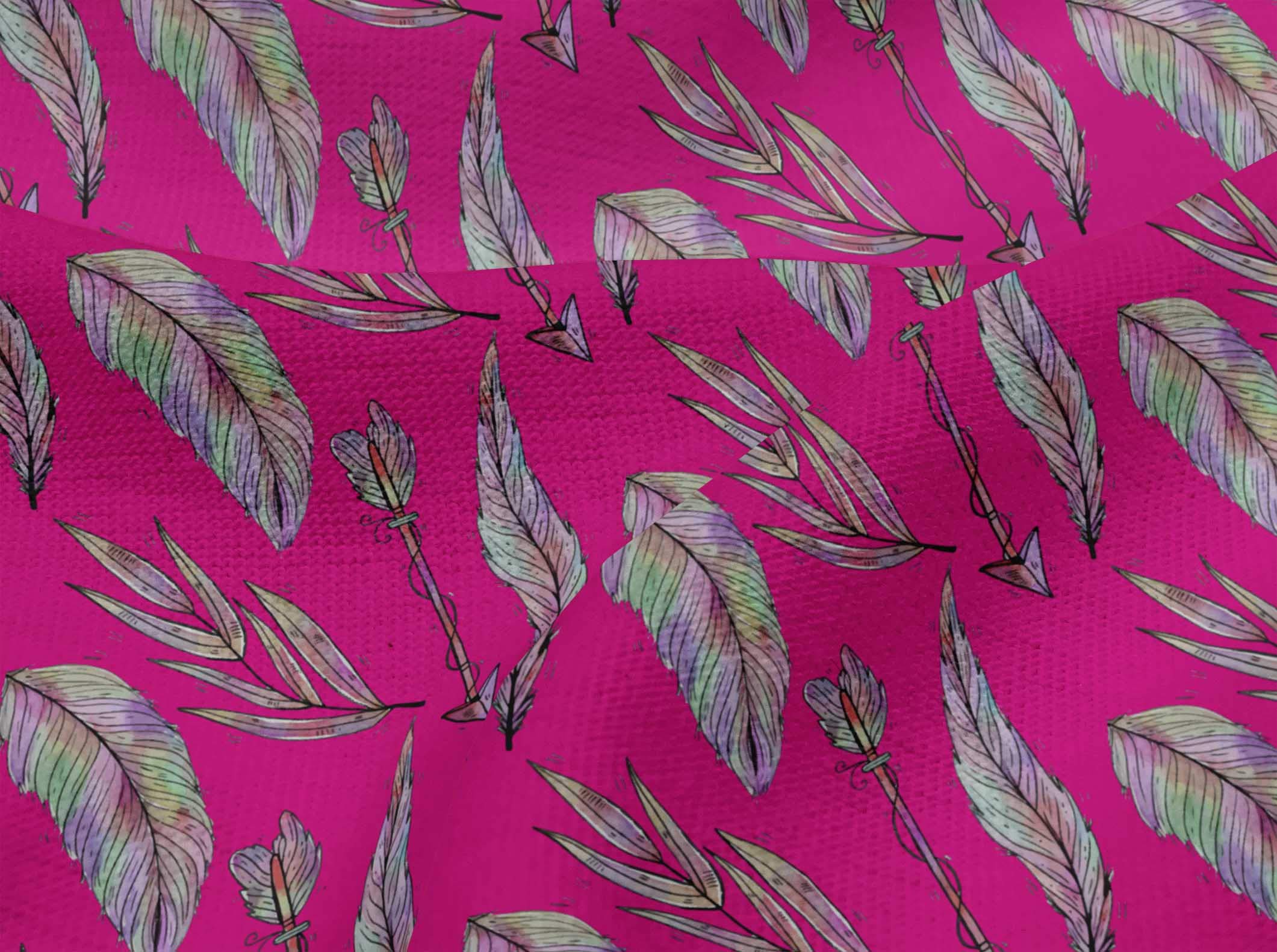 oneOone Viscose Jersey Fuchsia Pink Feather Print Fabric - 60 Inch Wide Dress Material by The Yard | Perfect for Boho Dresses, Summer Skirts & DIY Fashion Projects