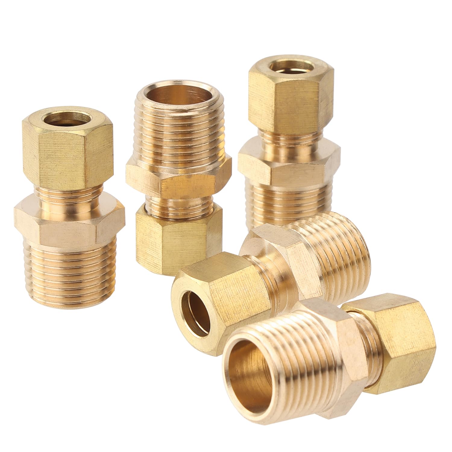 LTWFITTING Brass 5/16 OD x 3/8 Male NPT Compression Connector Fitting - Pack of 200 - High-Quality Brass Fittings for Plumbing, HVAC, and Industrial Applications - Perfect for Water, Gas, and Air Systems