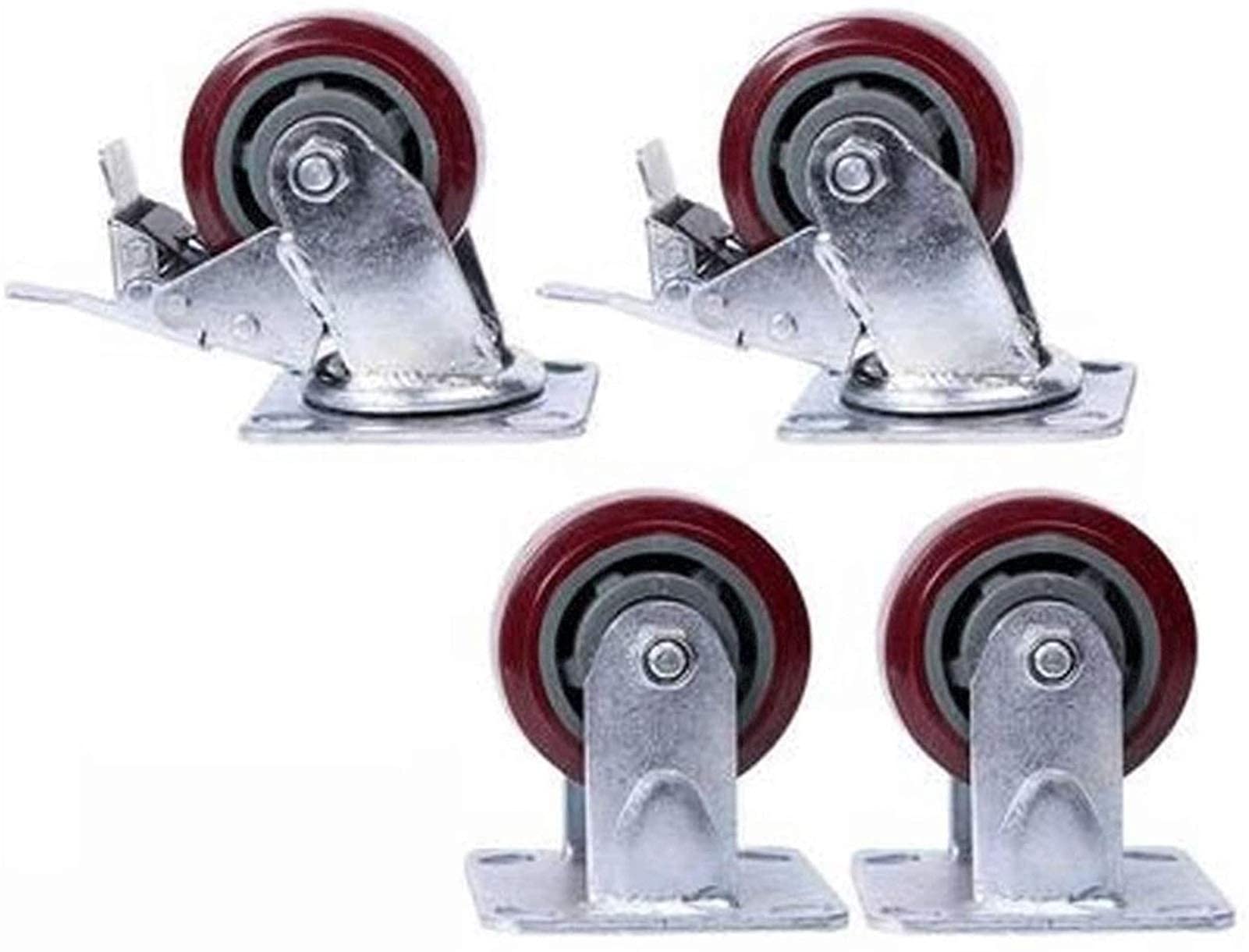 4 Inch 5 Inch 6 Inch Heavy Duty Swivel Caster Wheels Set - Industrial Grade Silent Rubber Casters for Furniture Moving with 2 Brake & 2 Swivel Wheels - Perfect for Office Chairs, Hospital Beds, and Workshop Equipment