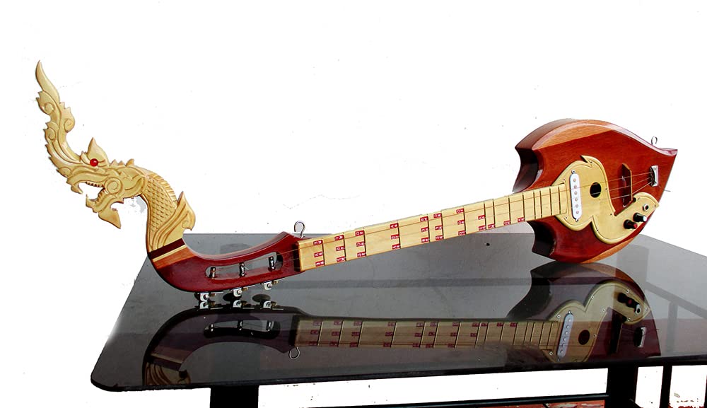 Isarn Acoustic Electric Phin Guitar - 3 String Thai Lao Traditional Instrument for Left Handed Players | Perfect for Folk Music, Cultural Performances & Home Decor