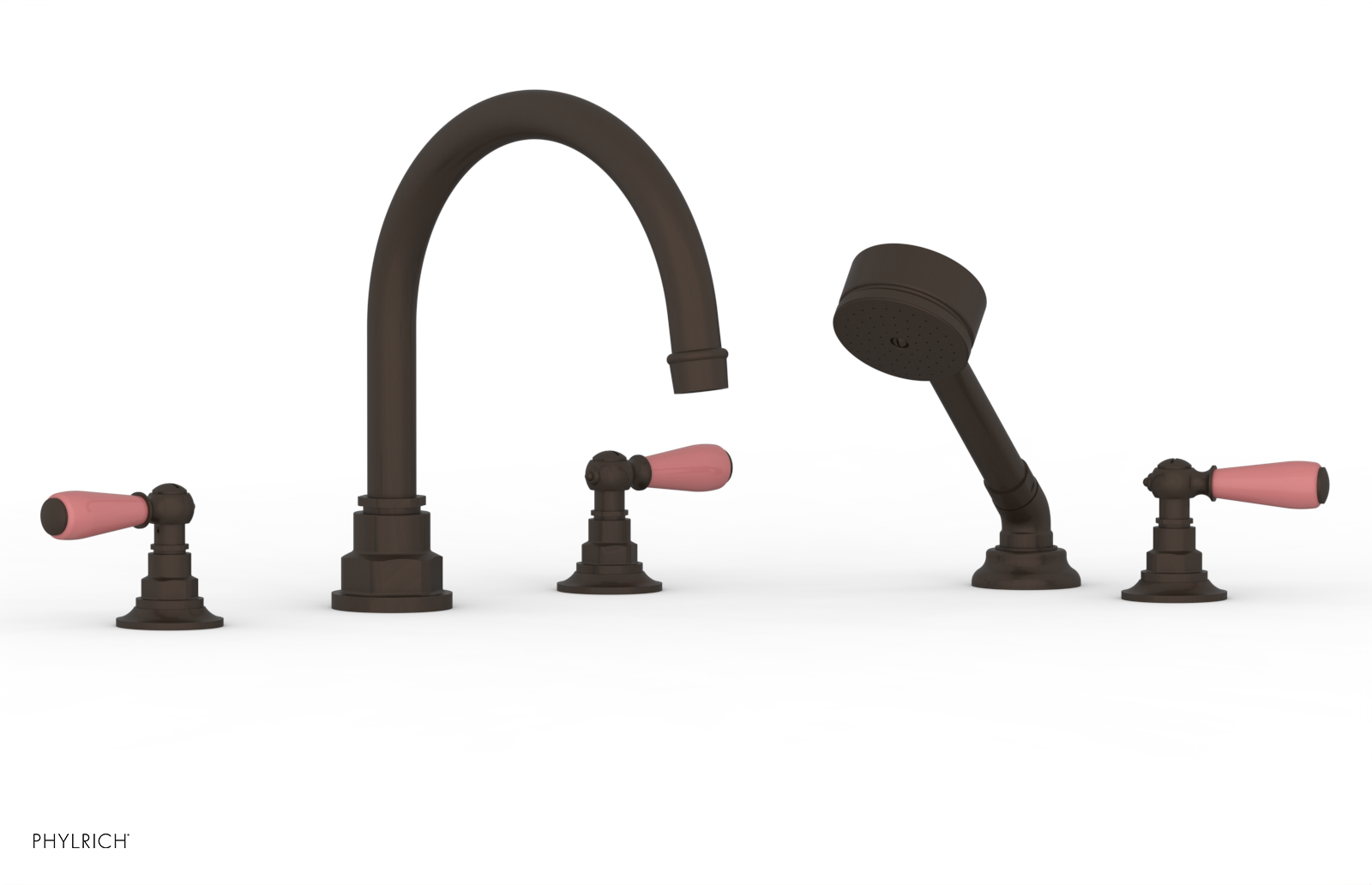 Jamestown Deck Tub Set with Hand Shower & Lever Handles - Pink Accent Bathroom Fixture (Model 165-49) | Perfect for Modern Bathroom Renovations & Spa-Like Relaxation