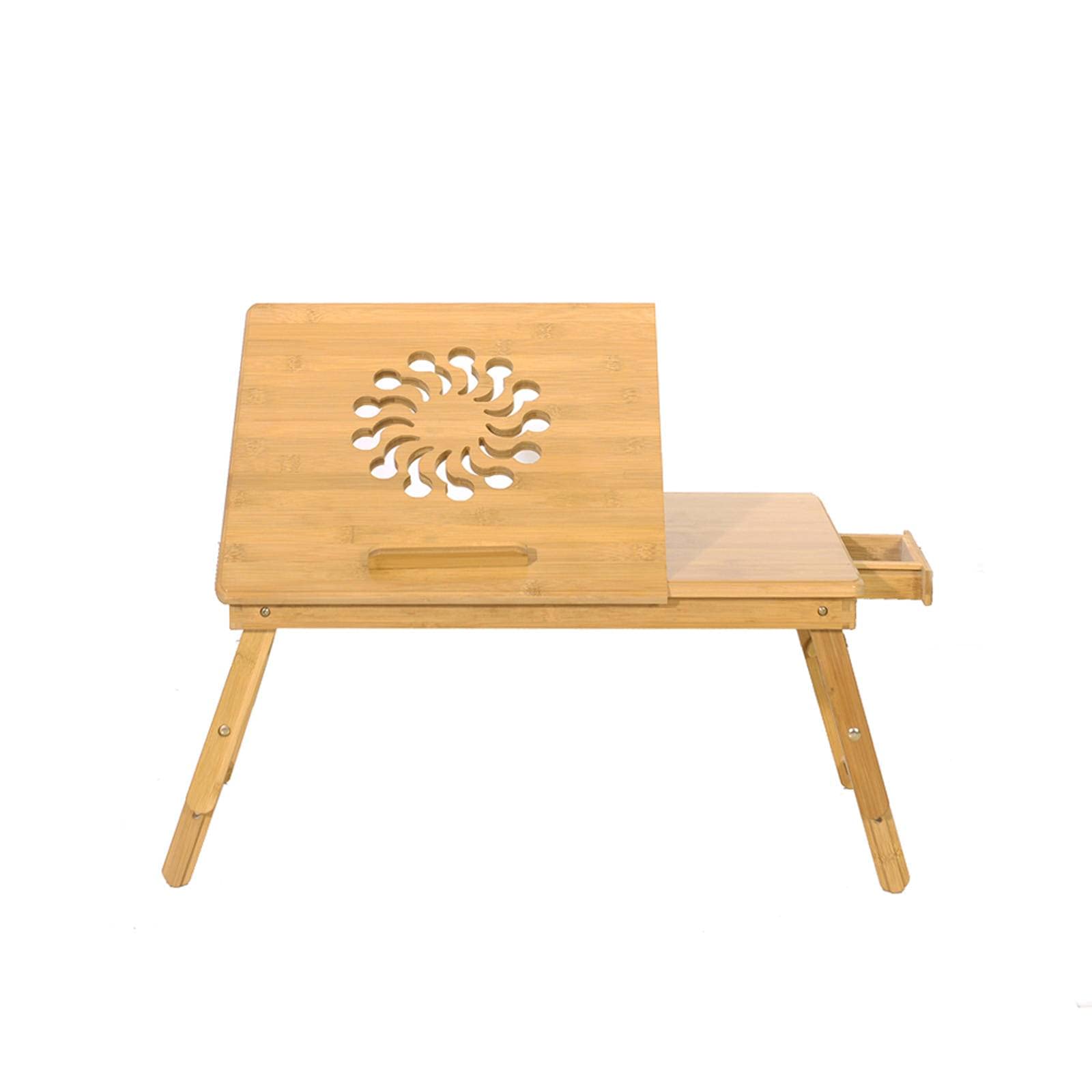 Adjustable Bamboo Computer Desk with Sunflower Engraving - 53cm Sandalwood Color Home Office Desk for Work, Study & Gaming