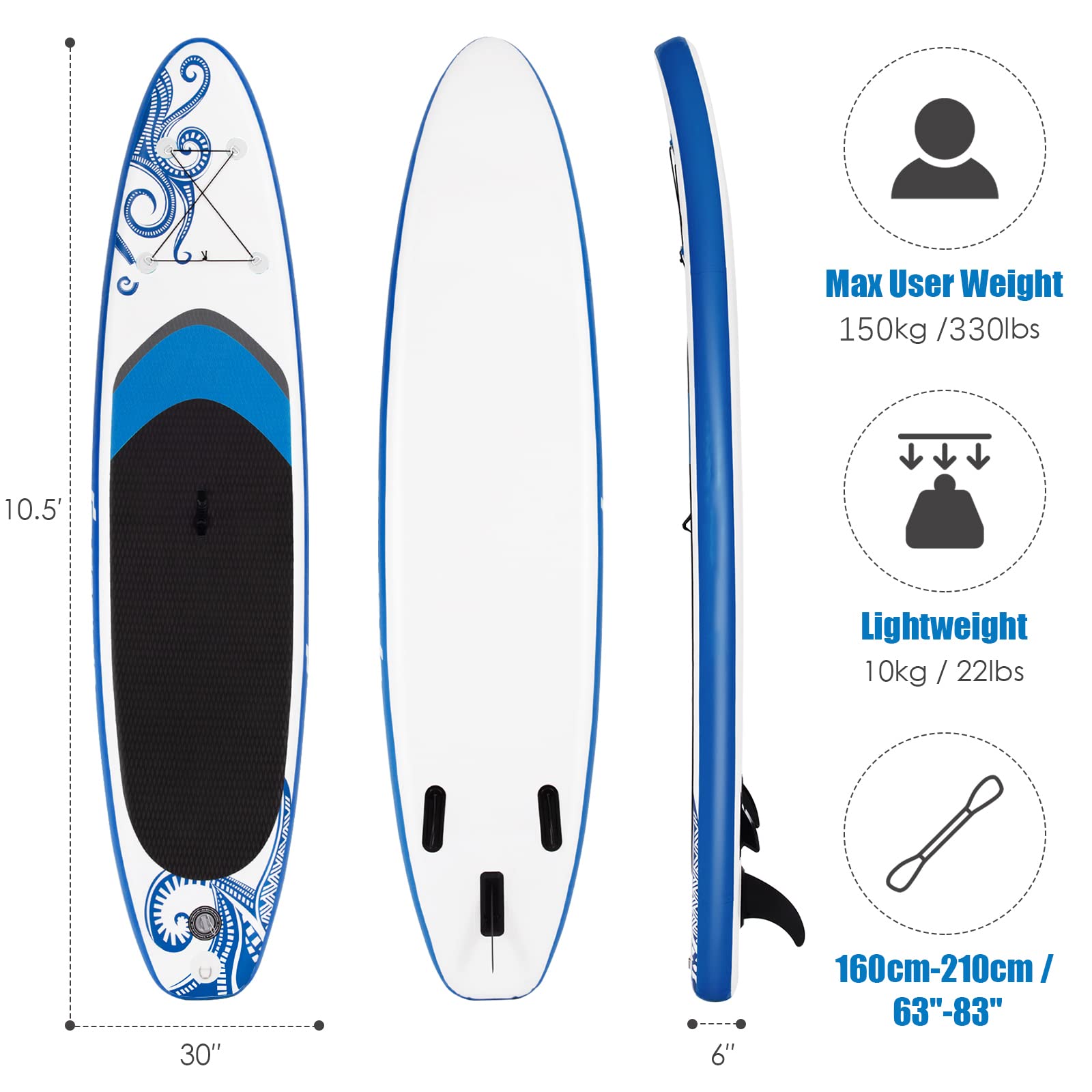 **SPORFIT Inflatable Stand Up Paddle Board (SUP) for Adults & Youth - 10.5/11FT, 6.5IN Thick - Premium SUP Board for Lakes, Rivers & Ocean Paddling**
