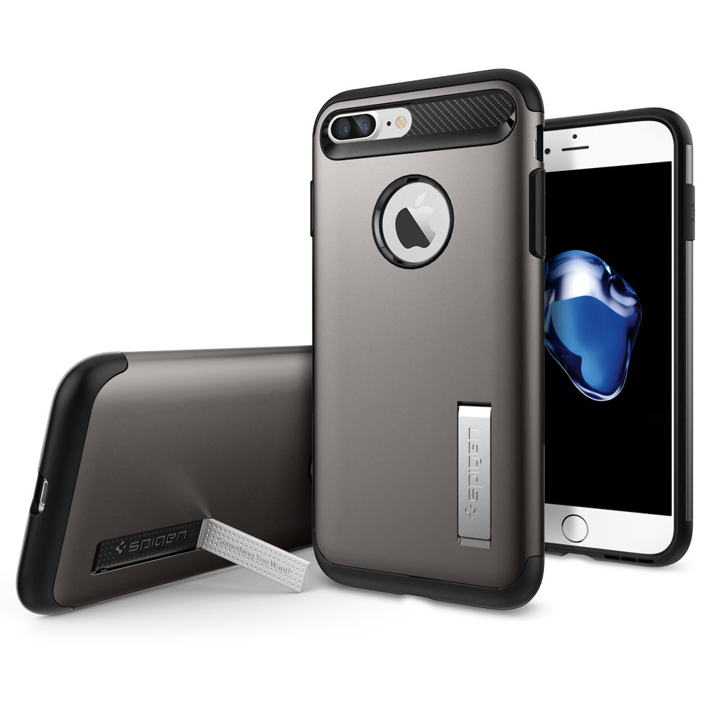 Spigen Slim Armor Protective Case for iPhone 8 Plus & iPhone 7 Plus (2016 Model) - Gunmetal | Shockproof & Slim Design | Perfect for Everyday Use, Work & Outdoor Activities