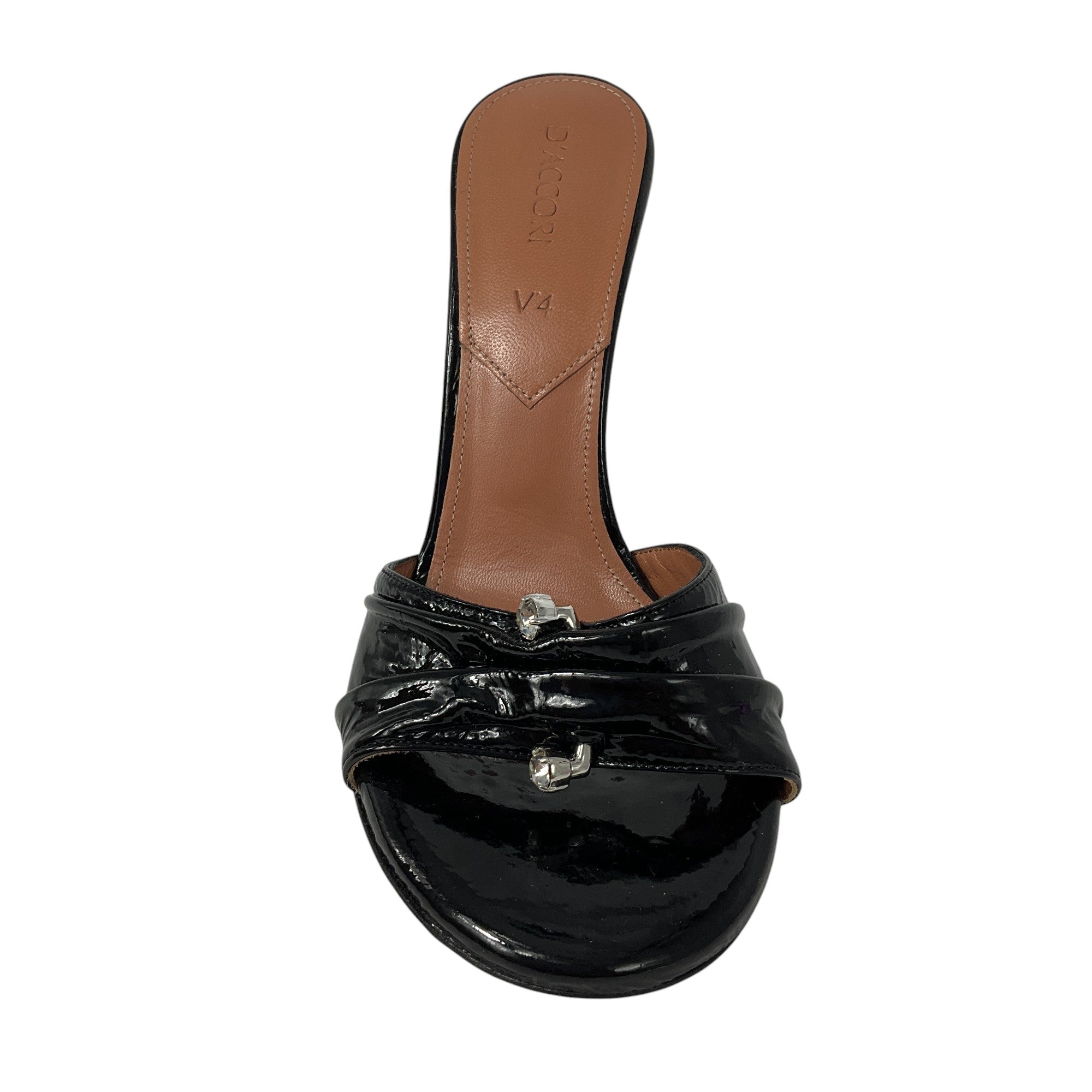 D'Accori Black Crystal Embellished Patent Leather Slide Sandals for Women - Elegant Gladiator Summer Shoes for Weddings, Parties & Beach Vacations