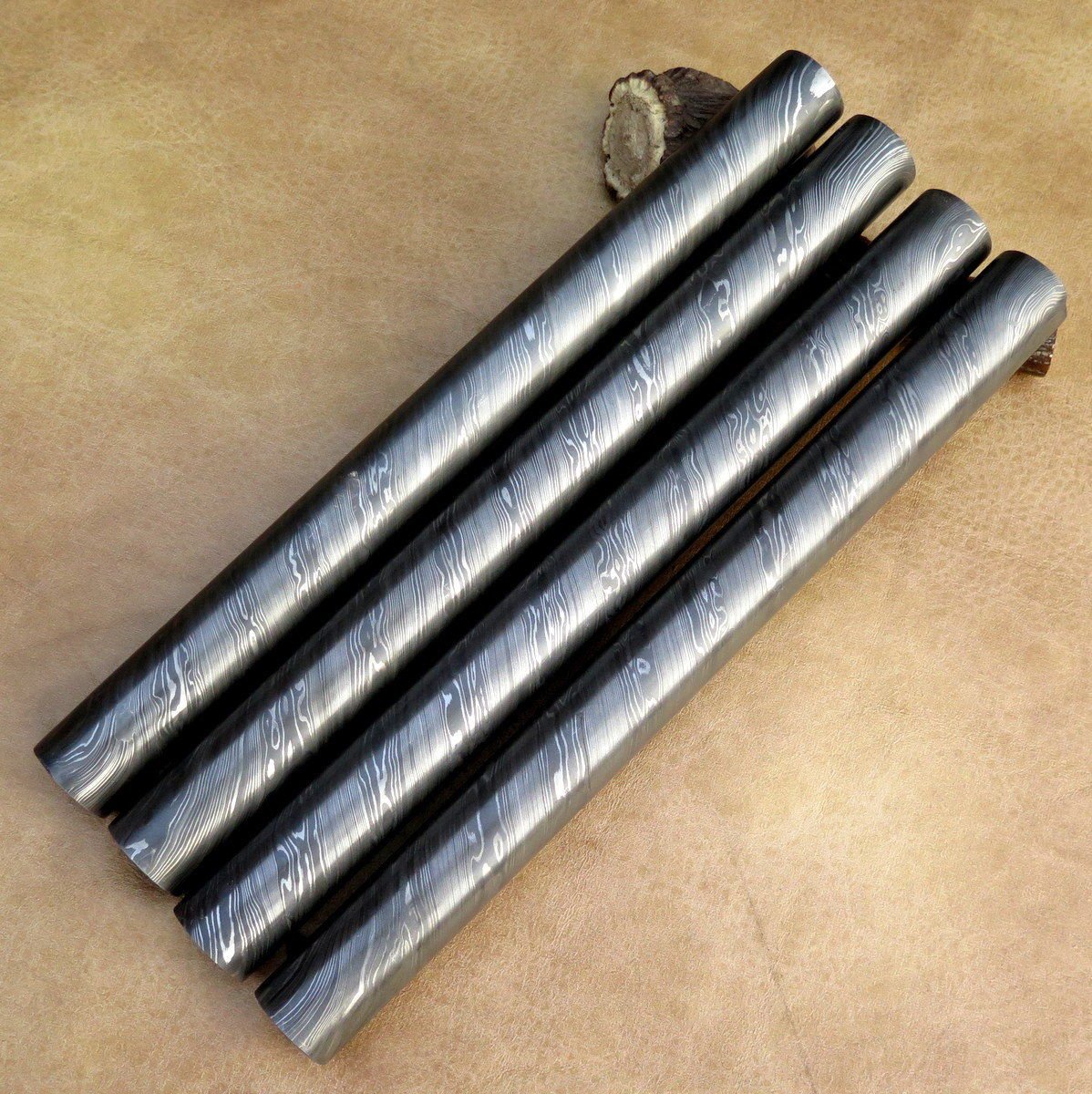4-Piece Damascus Steel Round Bar Rod Set - 12