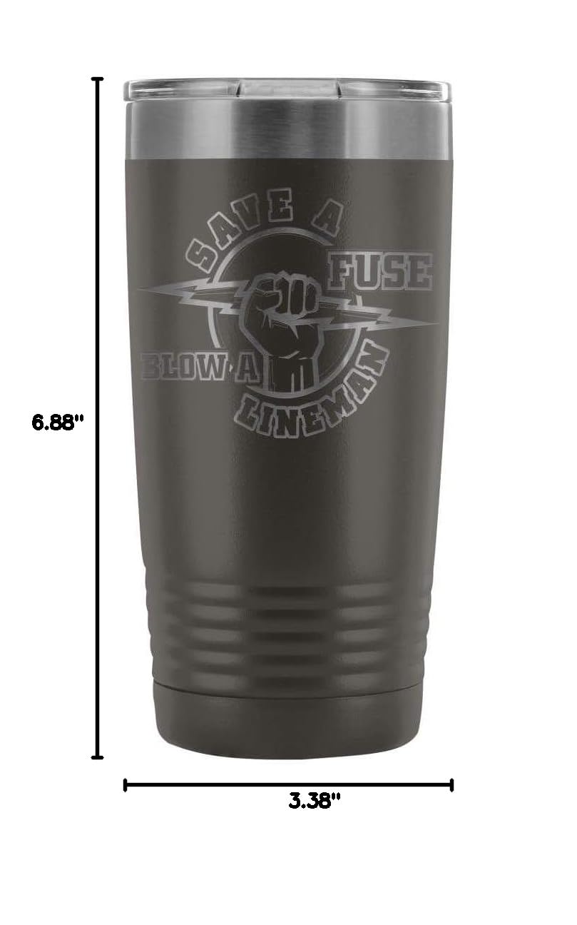 ODDITEES Lineman Tumbler - 20oz Laser Etched Stainless Steel Insulated Cup for Electricians - Save A Fuse Blow A Lineman - Perfect for Work, Outdoor & Daily Use (Blue)