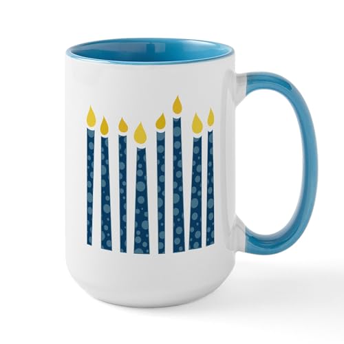 White/Blue Inside - Hanukkah Candles Large Mug