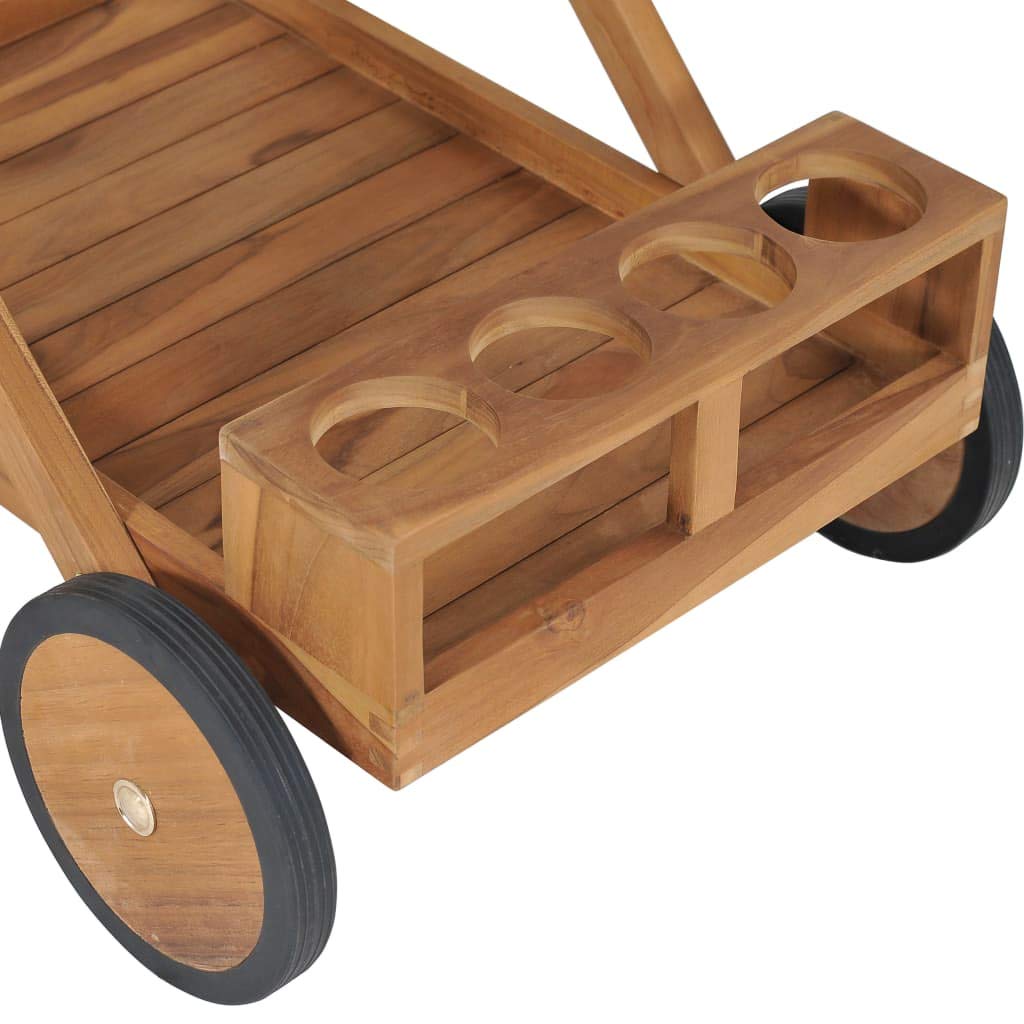 Premium Solid Teak Wood Tea Trolley Cart with Wheels - Elegant Serving Cart for Living Room, Kitchen, or Outdoor Entertaining