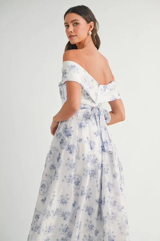 Floral Print Off Shoulder Maxi Summer Dress - Women's Boho Beach Dress for Vacation, Party & Outdoor Events