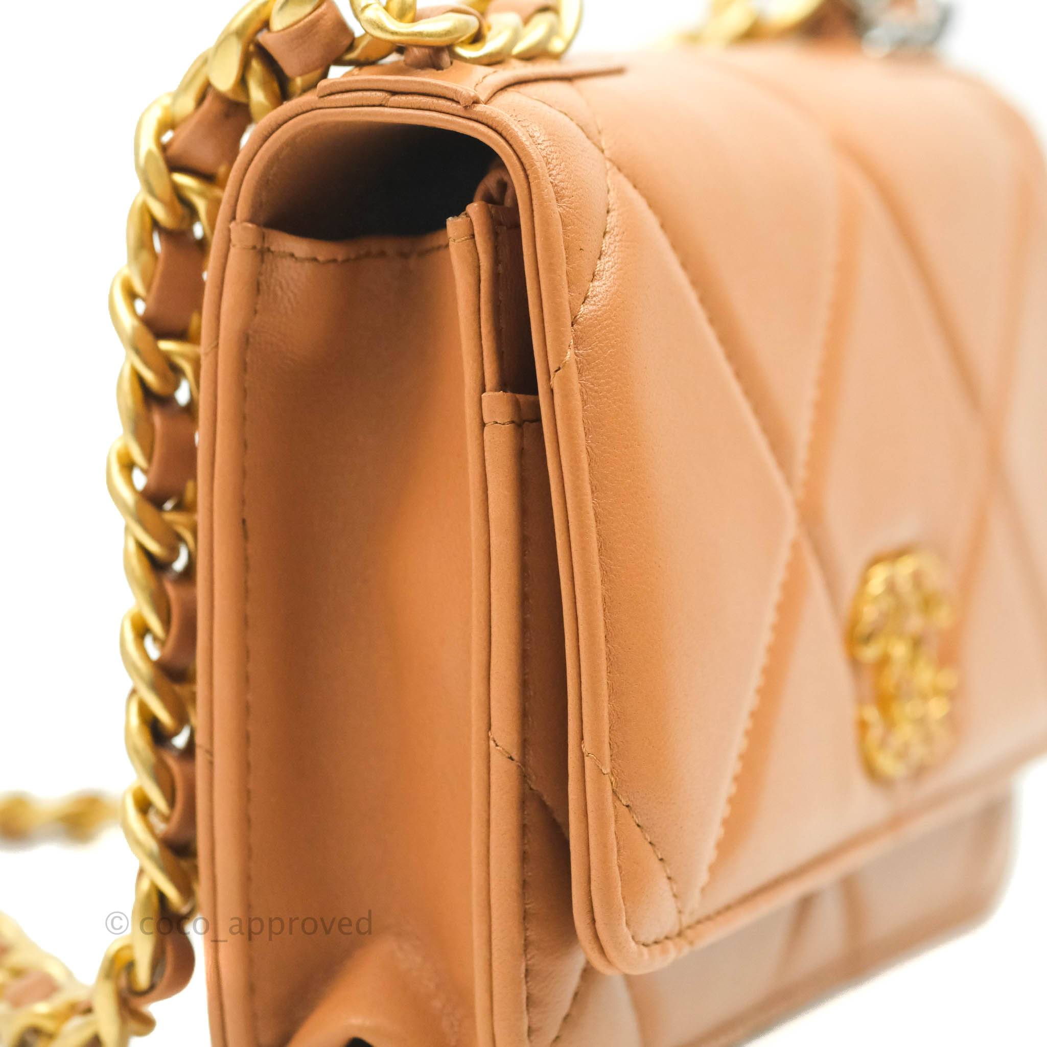 Chanel 19 Wallet on Chain WOC Bag - Dark Beige Caramel Lambskin Leather with Mixed Gold/Silver Hardware | 21K Collection | Perfect for Evening Events, Date Nights & Luxury Fashion Accessories