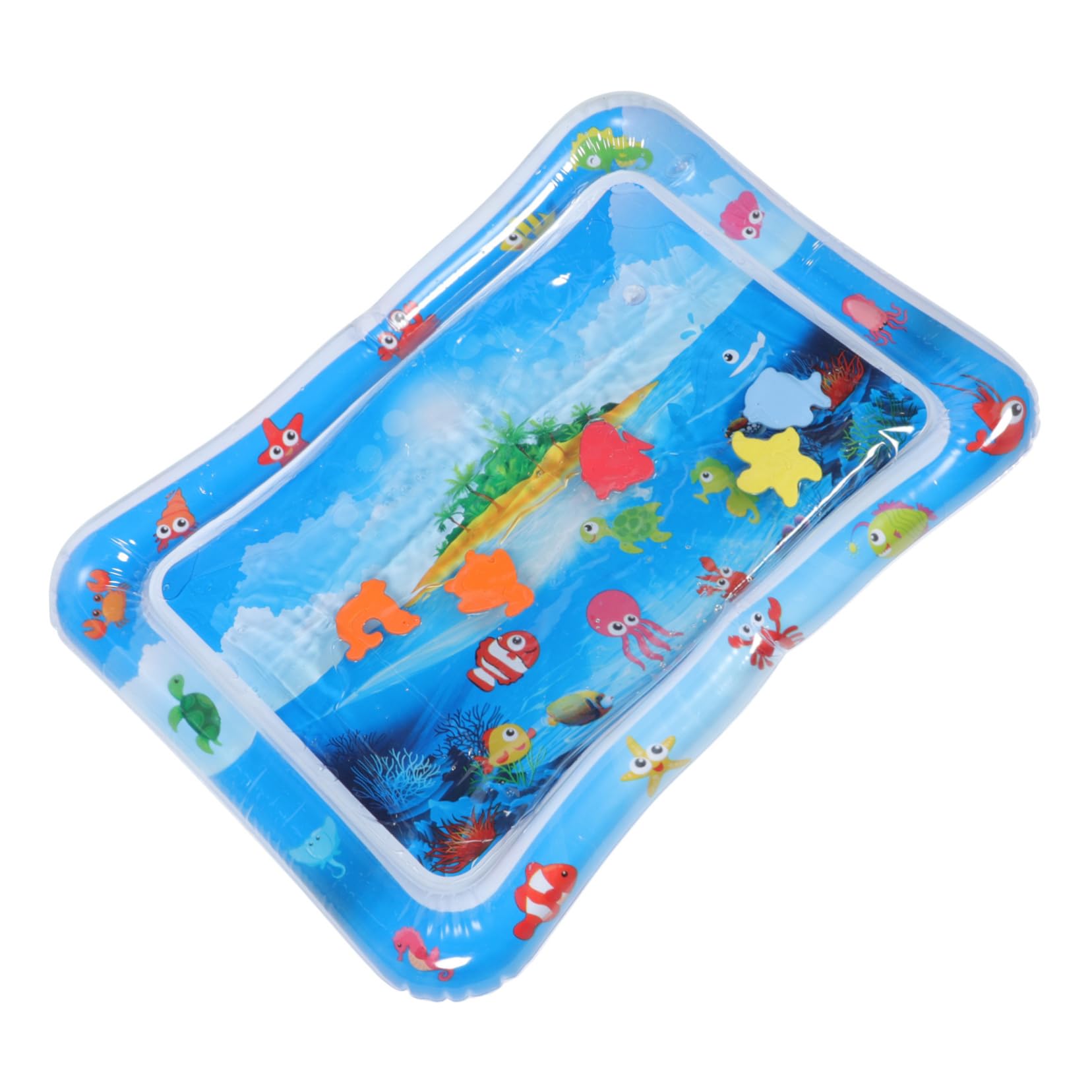 HEMOTON Inflatable Water Play Mat for Babies - Sensory Tummy Time Activity Mat with Floating Fish Toys, Non-Toxic PVC for Safe Play - Perfect for Floor Play, Learning & Development, Indoor & Outdoor Use