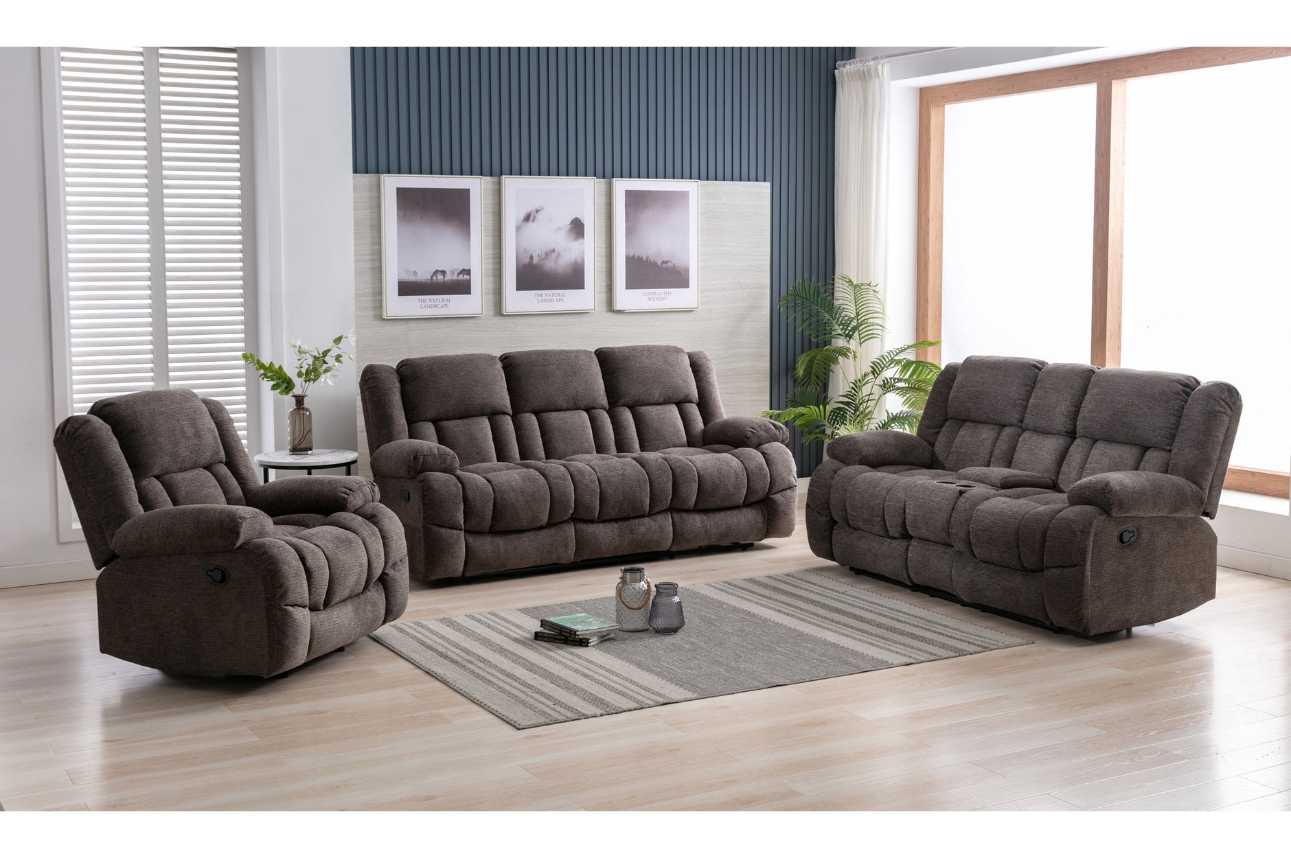 **Grey Presley Collection 3-Piece Reclining Sofa Set - Comfortable Living Room Furniture for Relaxation & Entertainment**