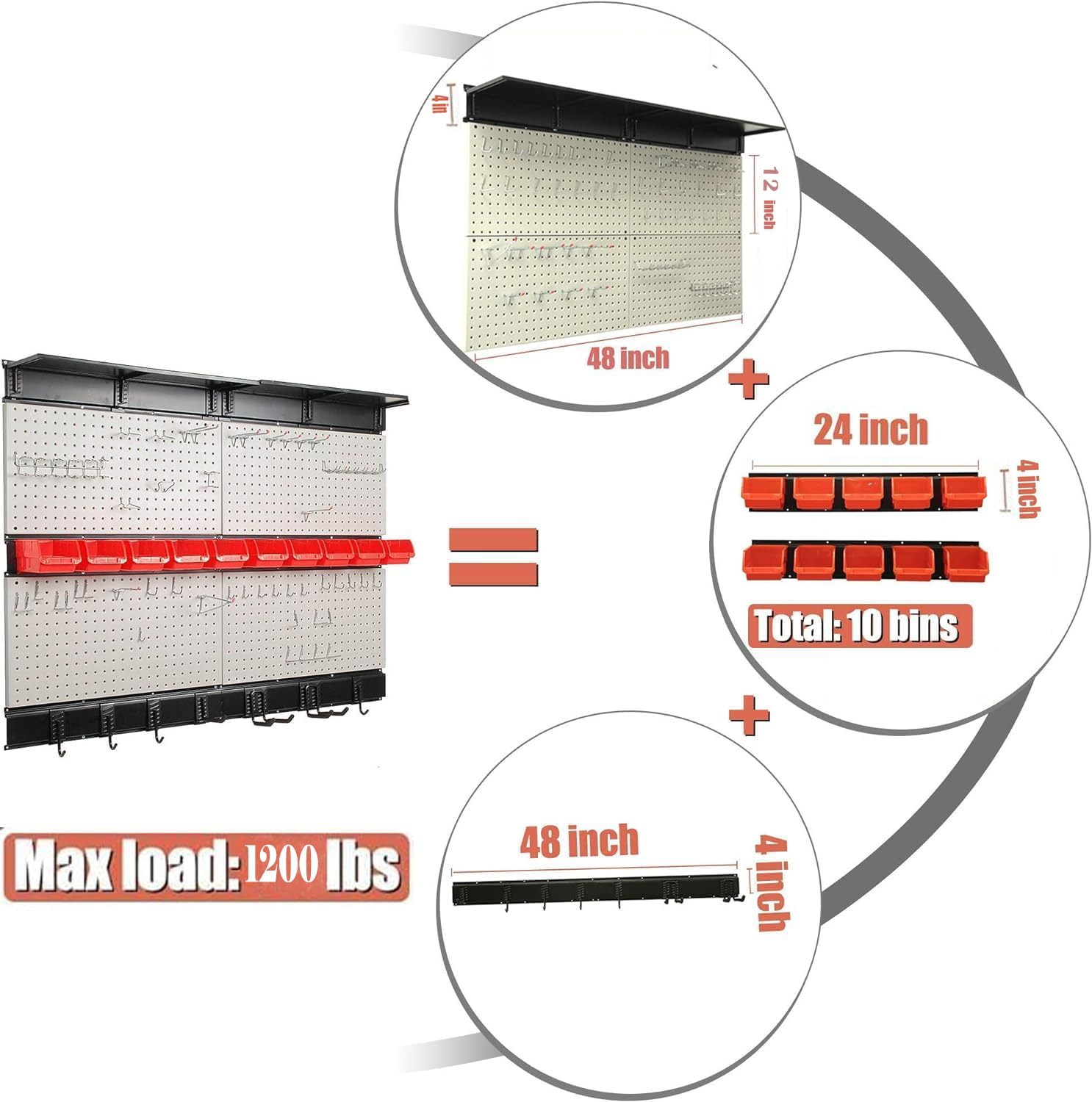 Ultrawall Pegboard Wall Organizer - 48x36 Inch Garage Storage Panel with Hooks & Storage Bins - Heavy Duty Tool Board for Workshop, Garage & Home Organization - Includes 72pcs Accessories