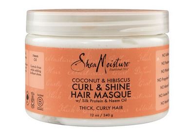 SHEA MOISTURE Coconut & Hibiscus Curl & Shine Hair Masque 11.5 oz - Deep Conditioning Treatment for Curly Hair, Hydrating Hair Mask for Frizz Control & Shine Enhancement - Perfect for Dry, Damaged Hair Care Routine