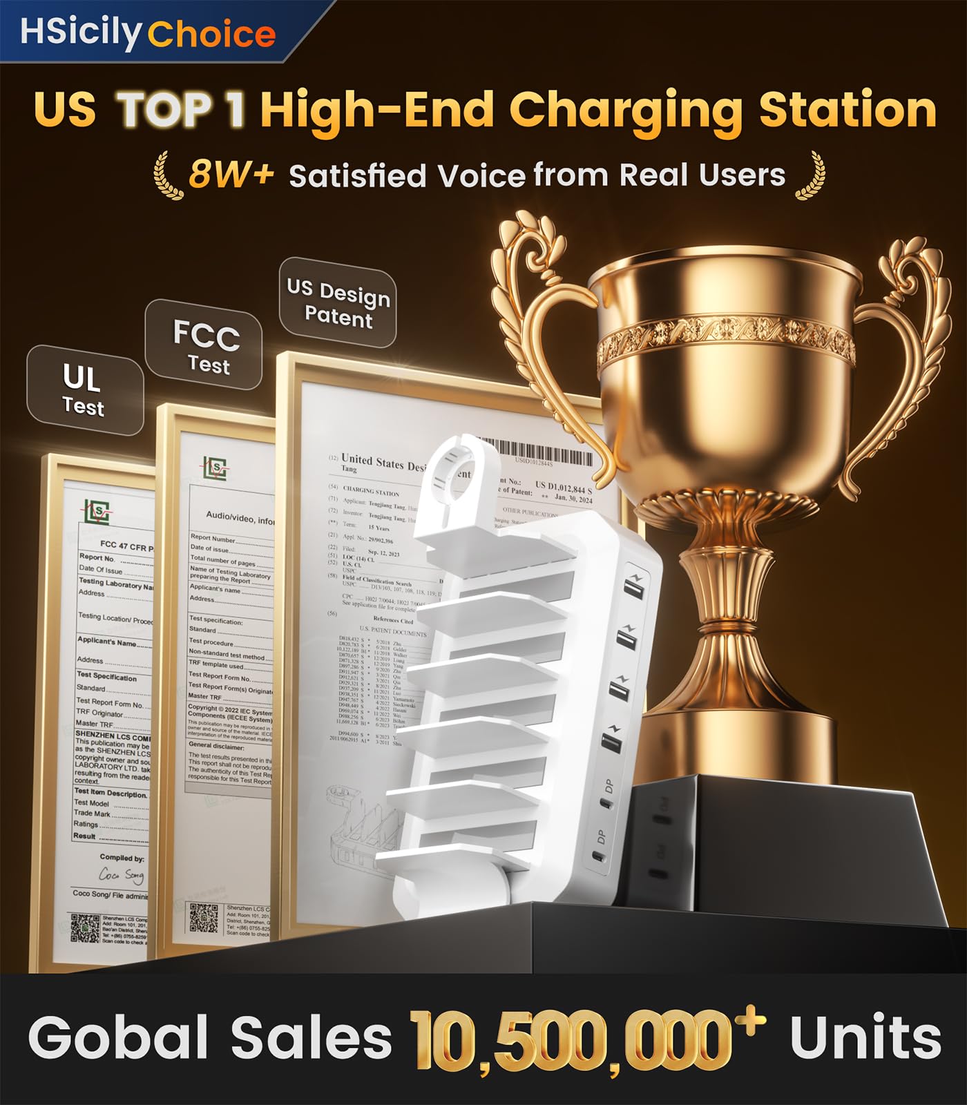 95W 6-in-1 Fast Charging Station with 2 PD Ports & 8 Cables - UL FCC Certified Multi-Device Charger for MacBook, iPhone, Android, iPad, Tablet, Kindle - Perfect for Home, Office, Travel & Nightstand Charging