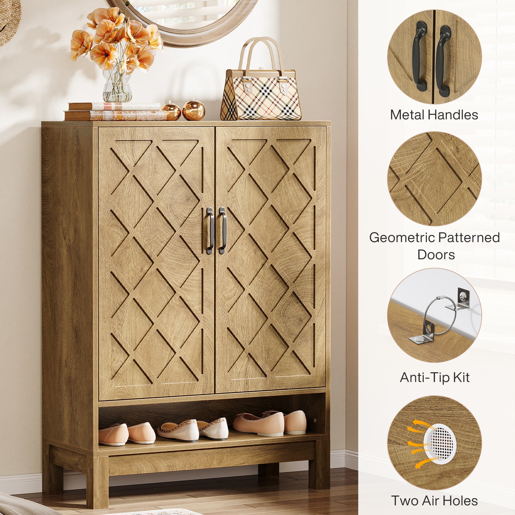6 Tier Shoe Cabinet Organizer - Farmhouse Style Adjustable Shoe Storage Rack for Entryway, Closet & Mudroom - Space Saving Shoe Shelf for Boots, Sneakers & Heels