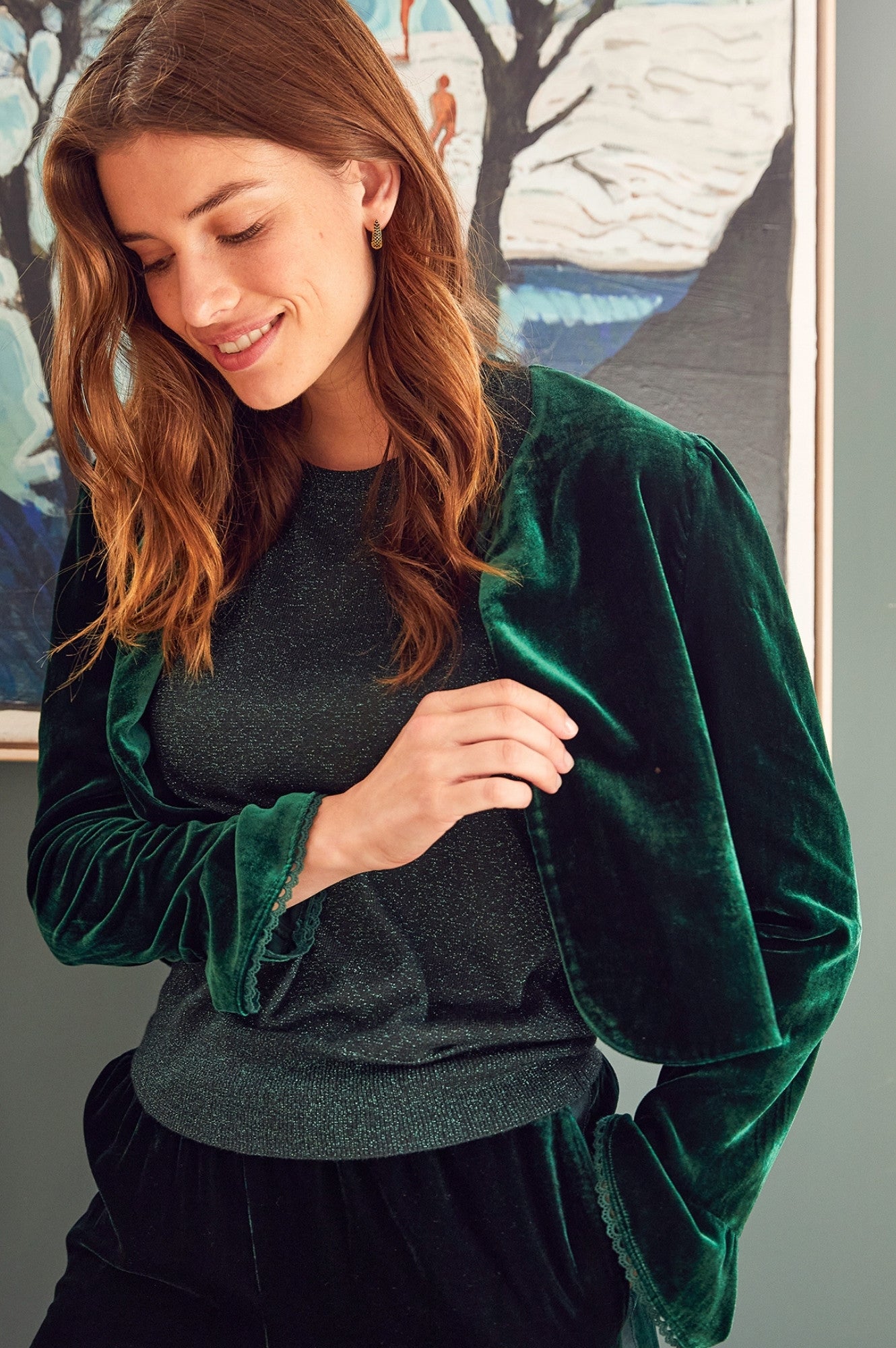 Emerald Green Velvet Shrug for Women - Elegant Long Sleeve Bolero Jacket for Evening Wear, Wedding, Party & Special Occasions