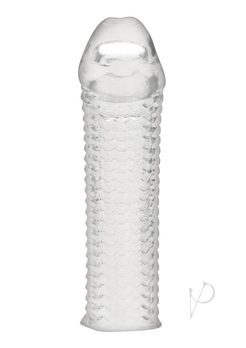 Blue Line Clear Textured Penis Enhancing Sleeve Extension 6.5 Inches - Transparent Male Enhancement Device for Couples & Solo Play - Enhances Size & Pleasure in Bedroom & Intimate Moments