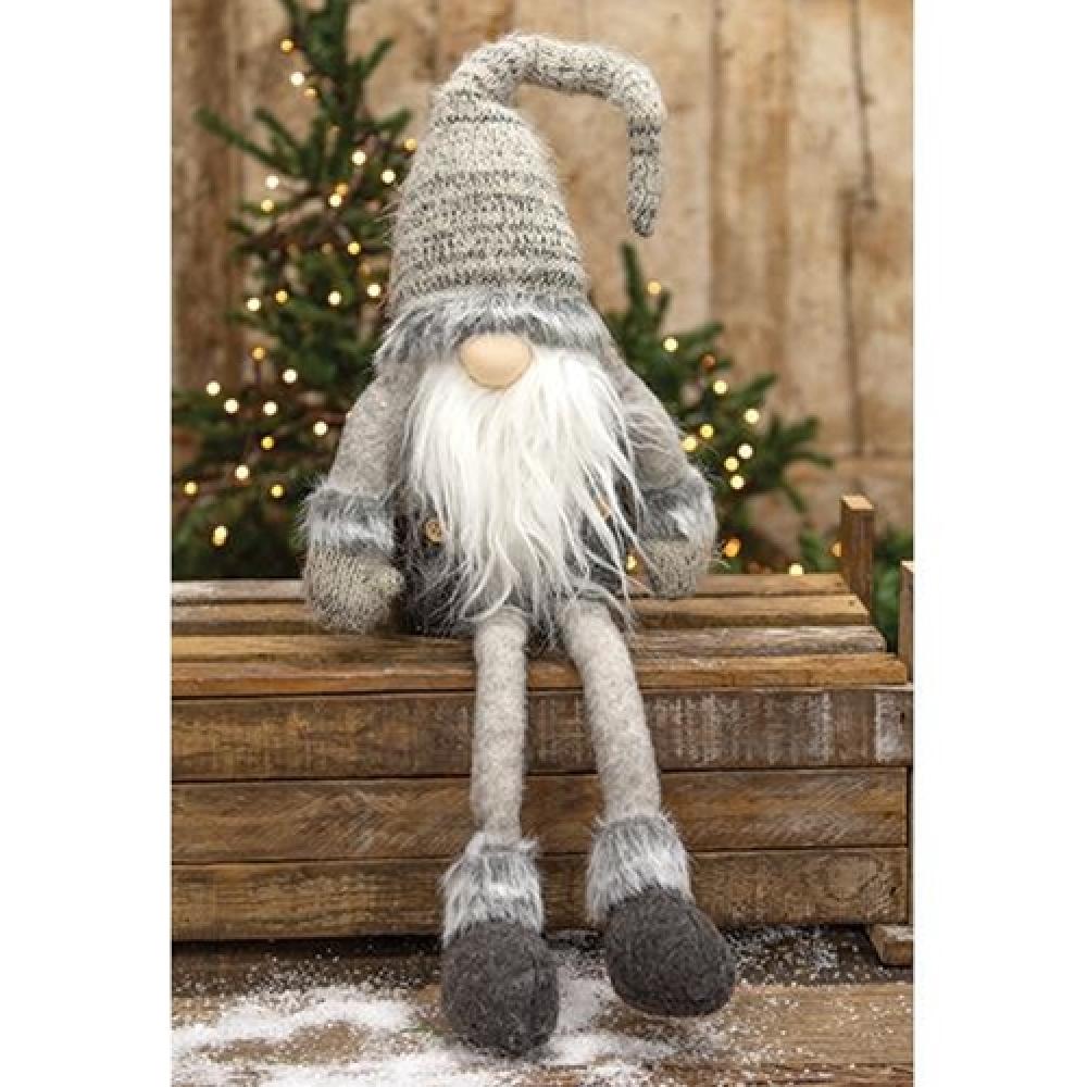 Gray Santa Gnome Plush with Dangling Legs - Cute Holiday Decor for Christmas Tree, Mantel, and Gift Giving