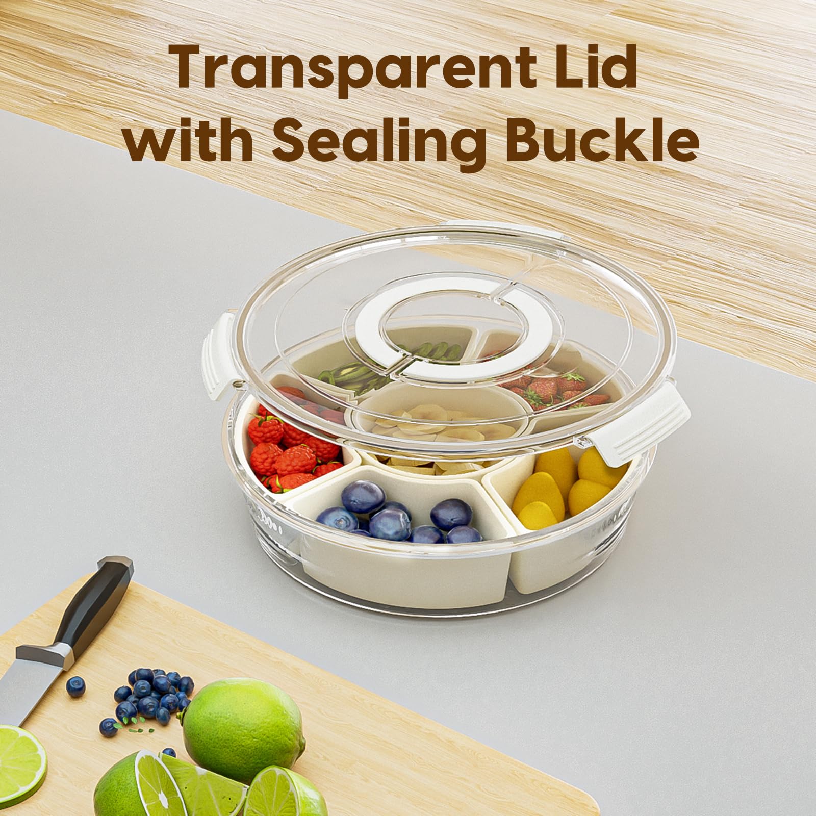 6-Compartment Snack Box Container with Lid & Handle - Divided Serving Tray for Fruits, Veggies, Charcuterie & Party Snacks | Perfect for Picnics, School Lunches & Office Breaks