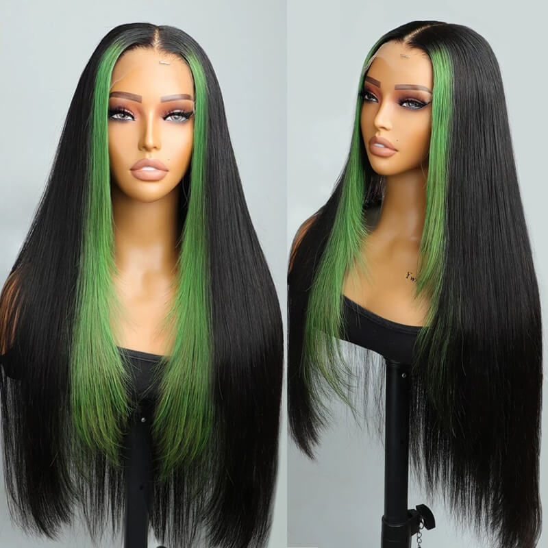 Green Highlight Straight Layered Cut