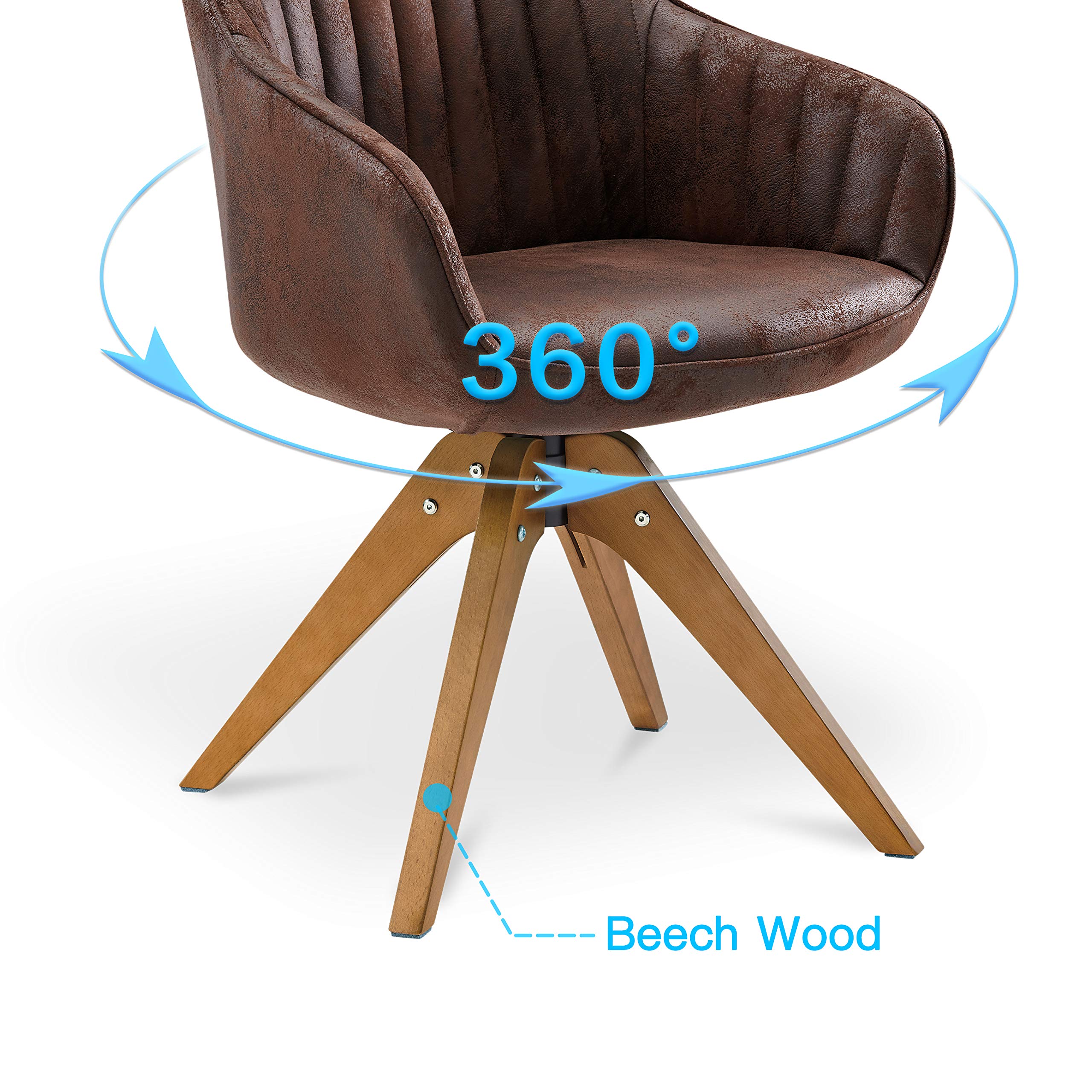 Art Leon Mid Century Modern Dining Chair - Swivel Upholstered Suede Chair with Wooden Legs for Dining Room & Living Room | Comfortable Armchair in Mocha Brown | Perfect for Entertaining, Home Office & Relaxation