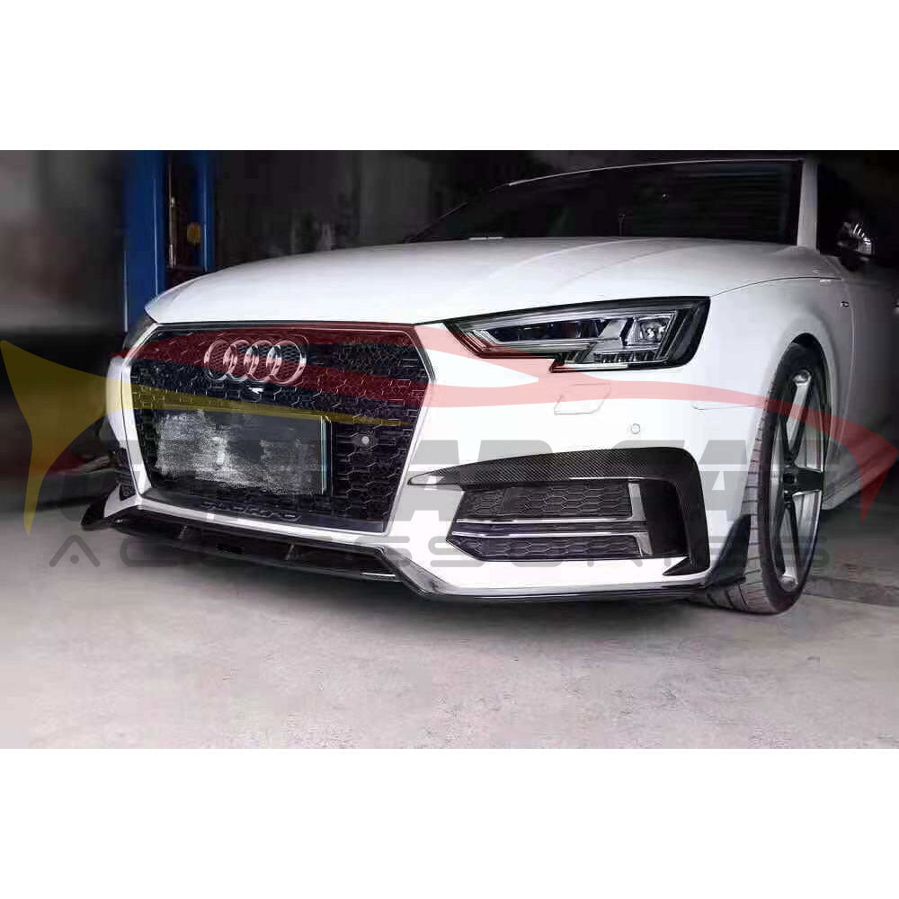 2017-2018 Audi A4/S4 B9 Carbon Fiber Front Bumper Lip Spoiler Splitter - Aggressive Style Upgrade for Enhanced Aerodynamics & Sporty Look | Perfect for Street Racing & Car Shows