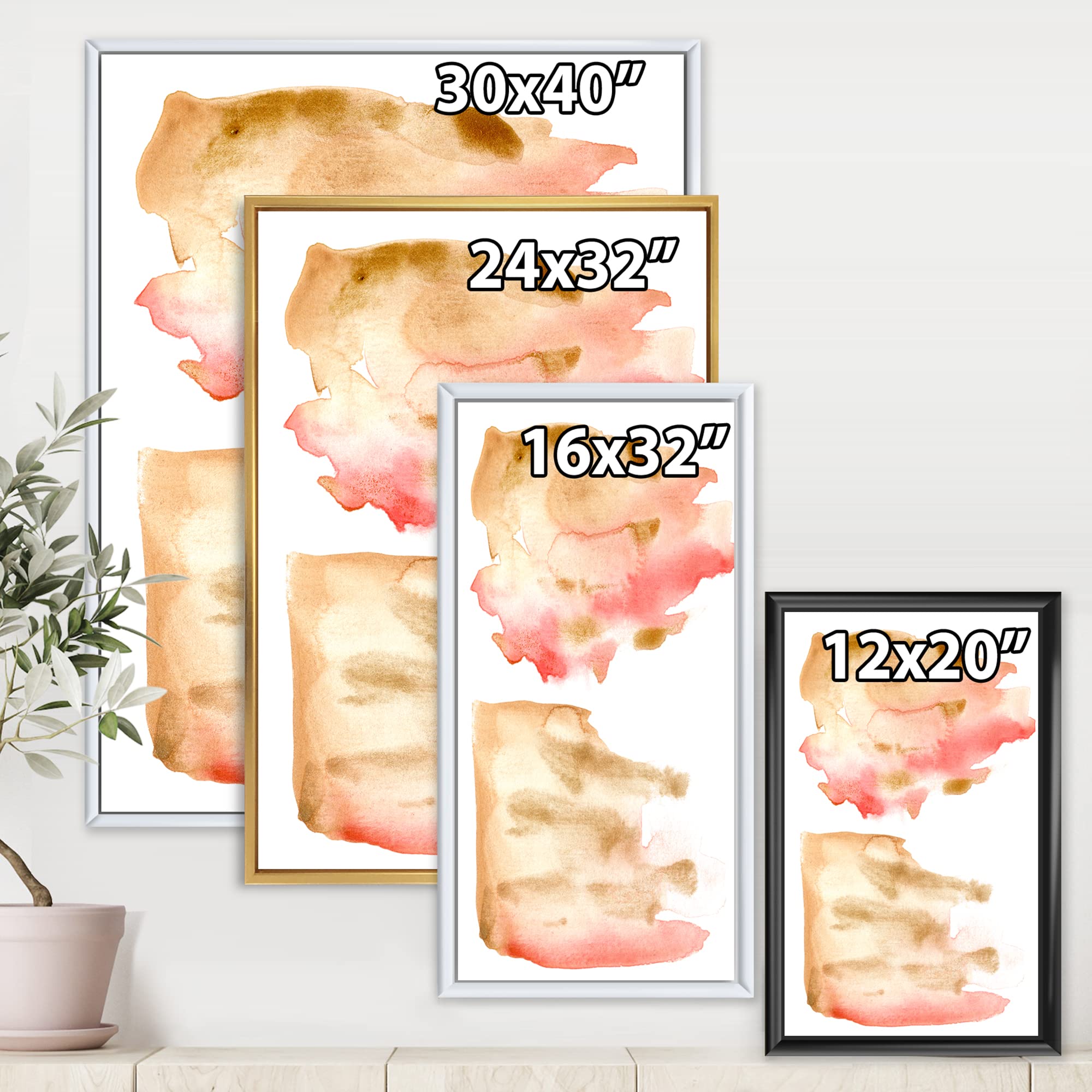 DesignQ Pink Gold Red Beige Abstract Clouds Framed Canvas Wall Art - Modern Home Decor for Living Room, Bedroom & Office