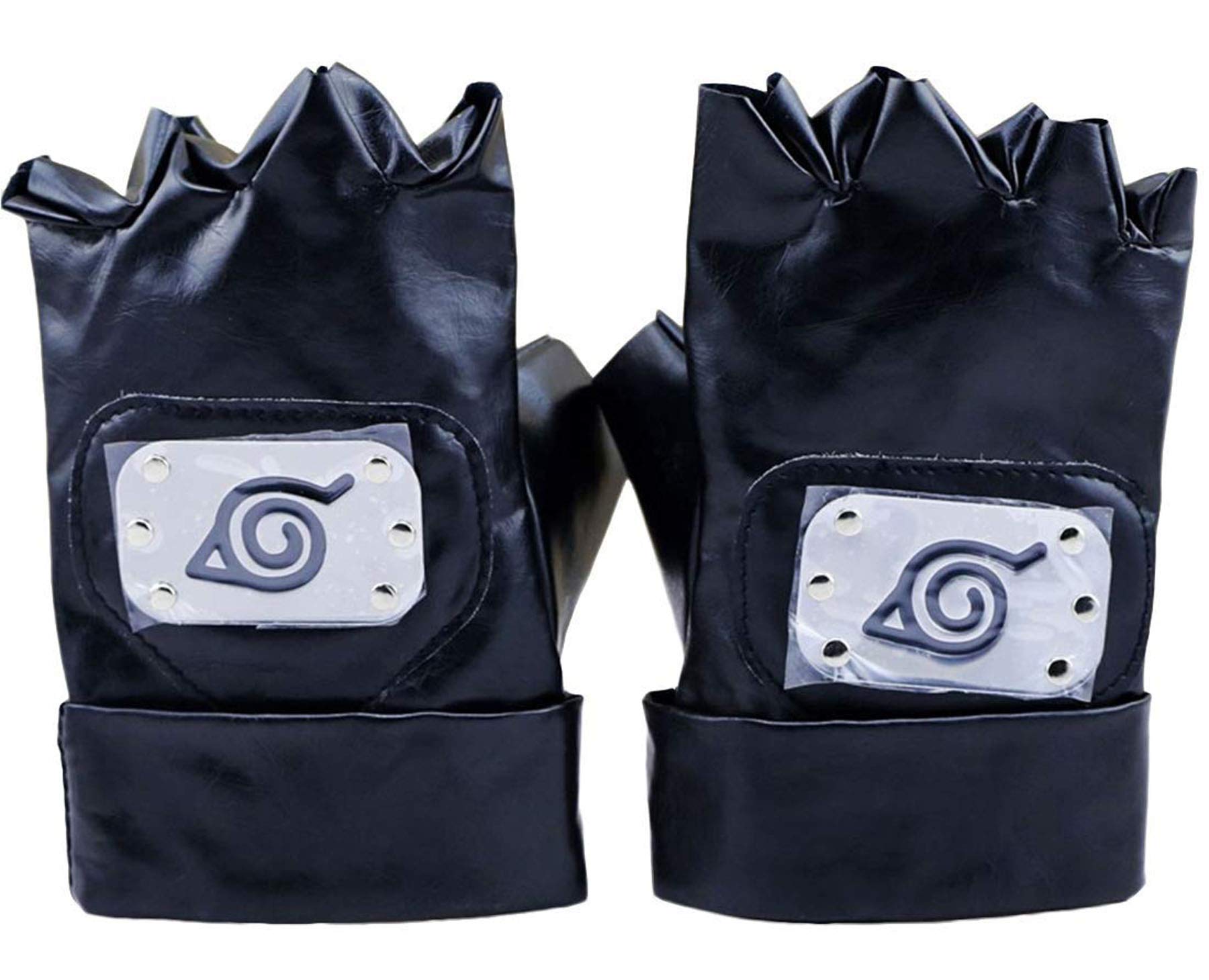 LYLAS Anime Black Leaf Village Cosplay Leather Gloves - Naruto Ninja Costume Accessories for Halloween, Cosplay Events & Anime Conventions