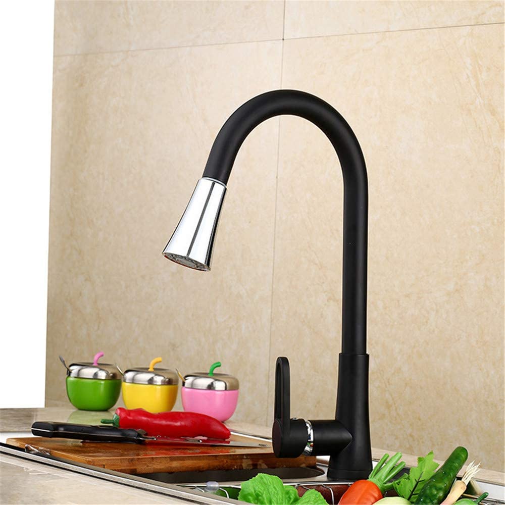 **Black Classic Single Handle Pull-Out Kitchen Faucet with Hot Water Mixer & Spray Head - Perfect for Baking, Painting & Sink Cleaning**