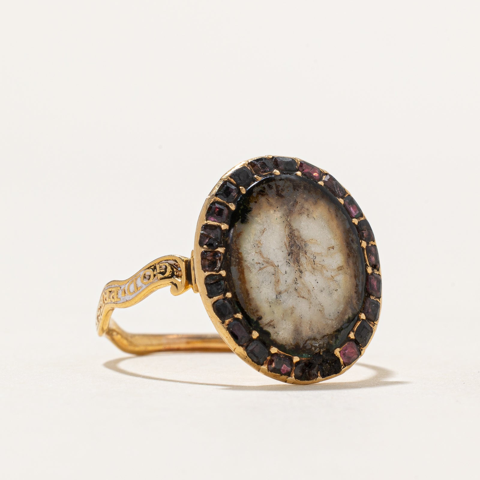 Georgian Momento Mori Garnet & Glass Ring - 0.60ctw Antique Jewelry - Size 7.75 - Vintage Gothic Ring for Women - Perfect for Historical Reenactments & Dark Romance Fashion