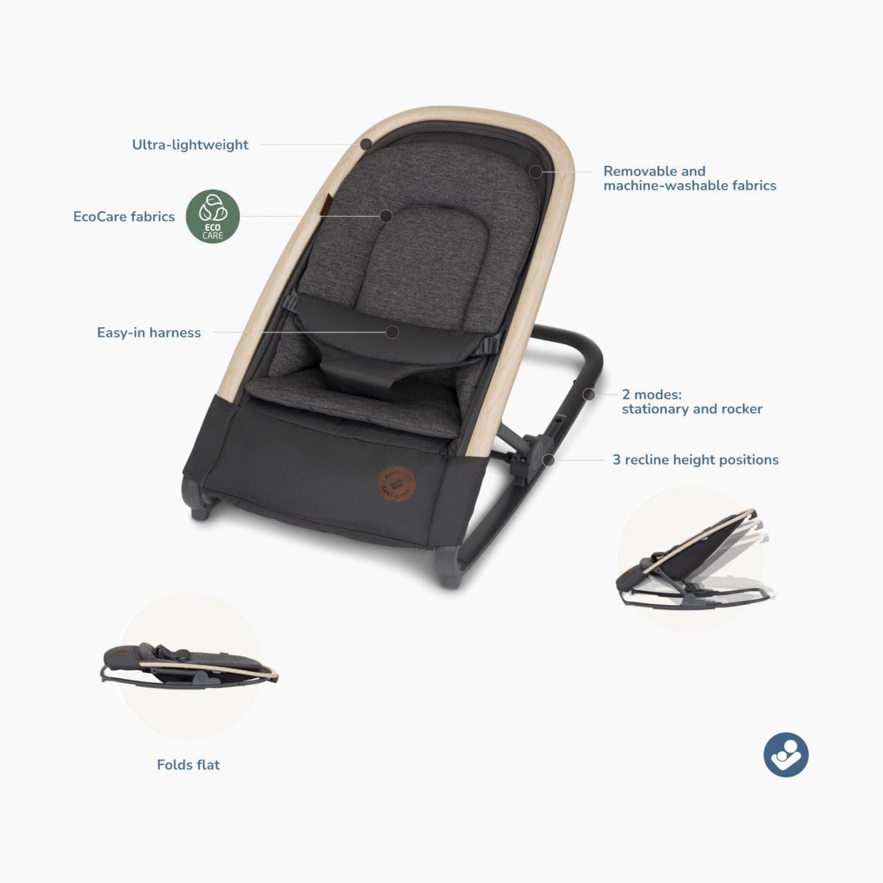 Maxi Cosi 2-in-1 Kori Lightweight Baby Rocker | Portable Infant Seat with Adjustable Recline | Perfect for Nursery, Living Room & Travel