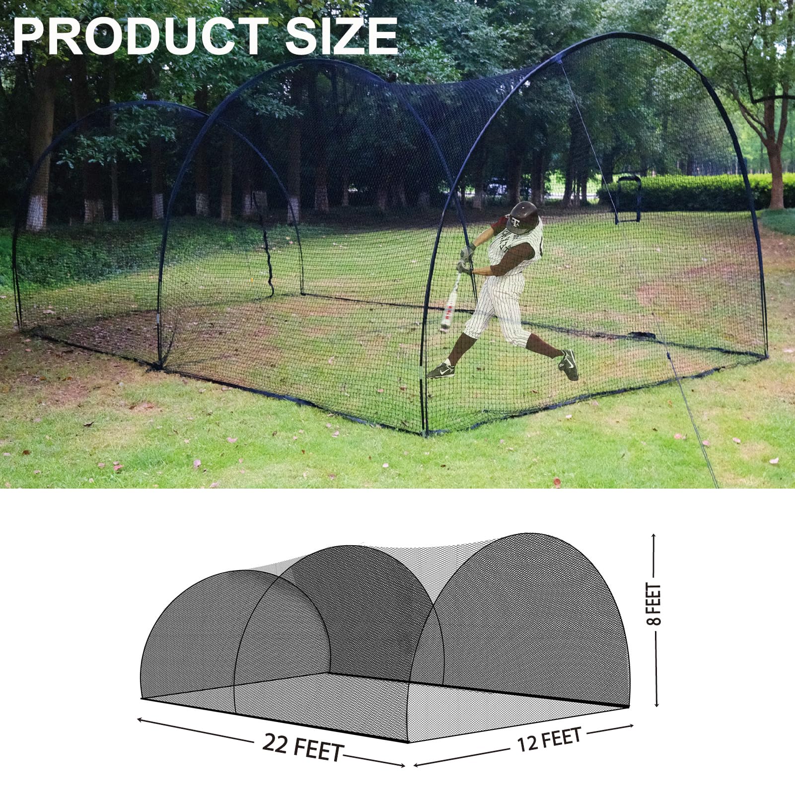22/30 FT Portable Baseball & Softball Batting Cage - Durable Backyard Practice Net with Pitching Machine Hole & Removable Door - Perfect for Home Training, Team Drills & Youth Baseball Practice