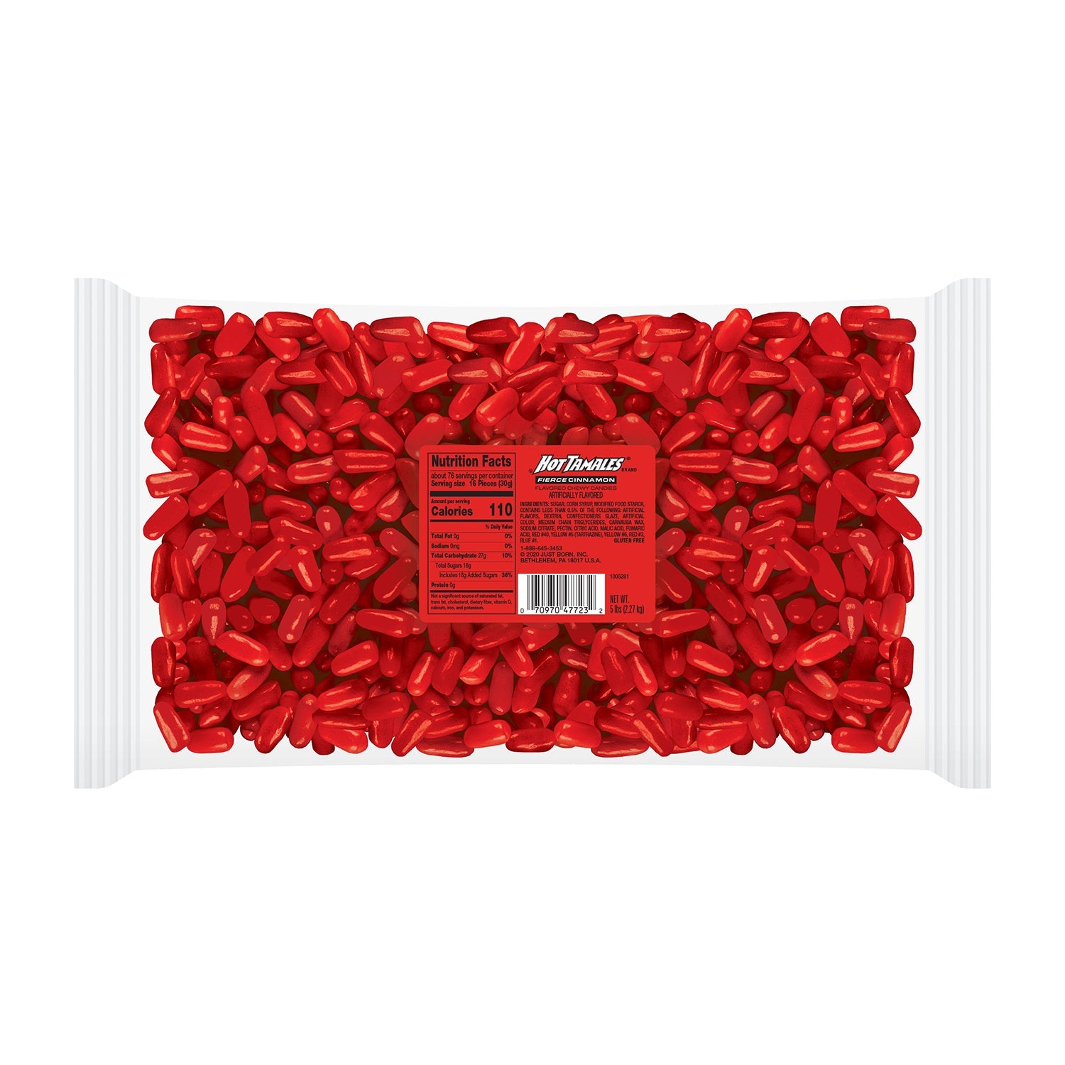 Just Born Hot Tamales Cinnamon Fire Candy - 5lb Bulk Bag of Spicy Cinnamon Flavored Chewy Candies - Perfect for Halloween, Christmas, Parties & Movie Nights
