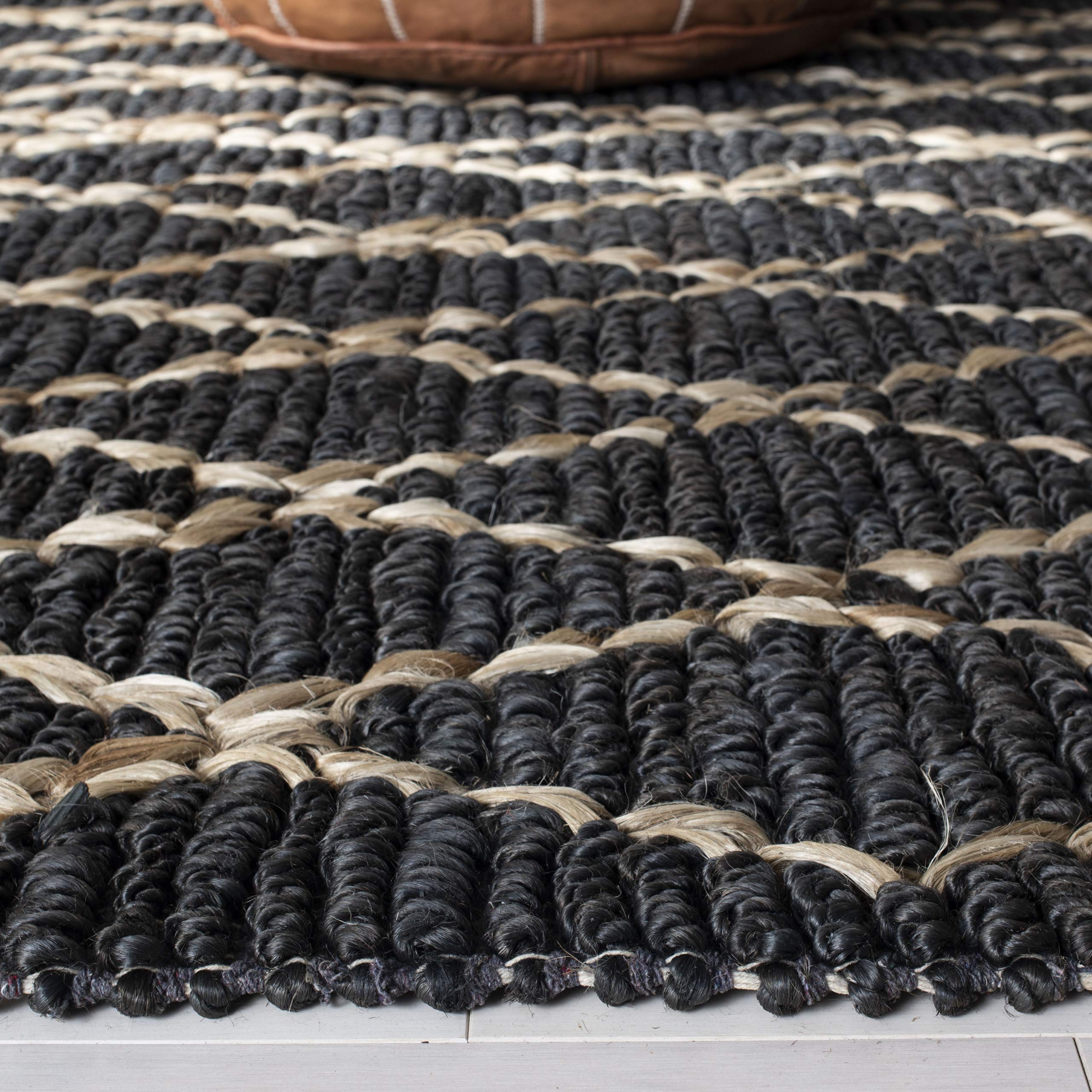 SAFAVIEH Handmade Boho Moroccan Trellis Jute Rug - 4' x 6' Charcoal Natural Fiber Accent Rug for High Traffic Areas, Perfect for Entryway, Living Room & Bedroom Decor (NF951H) | Durable & Stylish Floor Covering for Home & Office