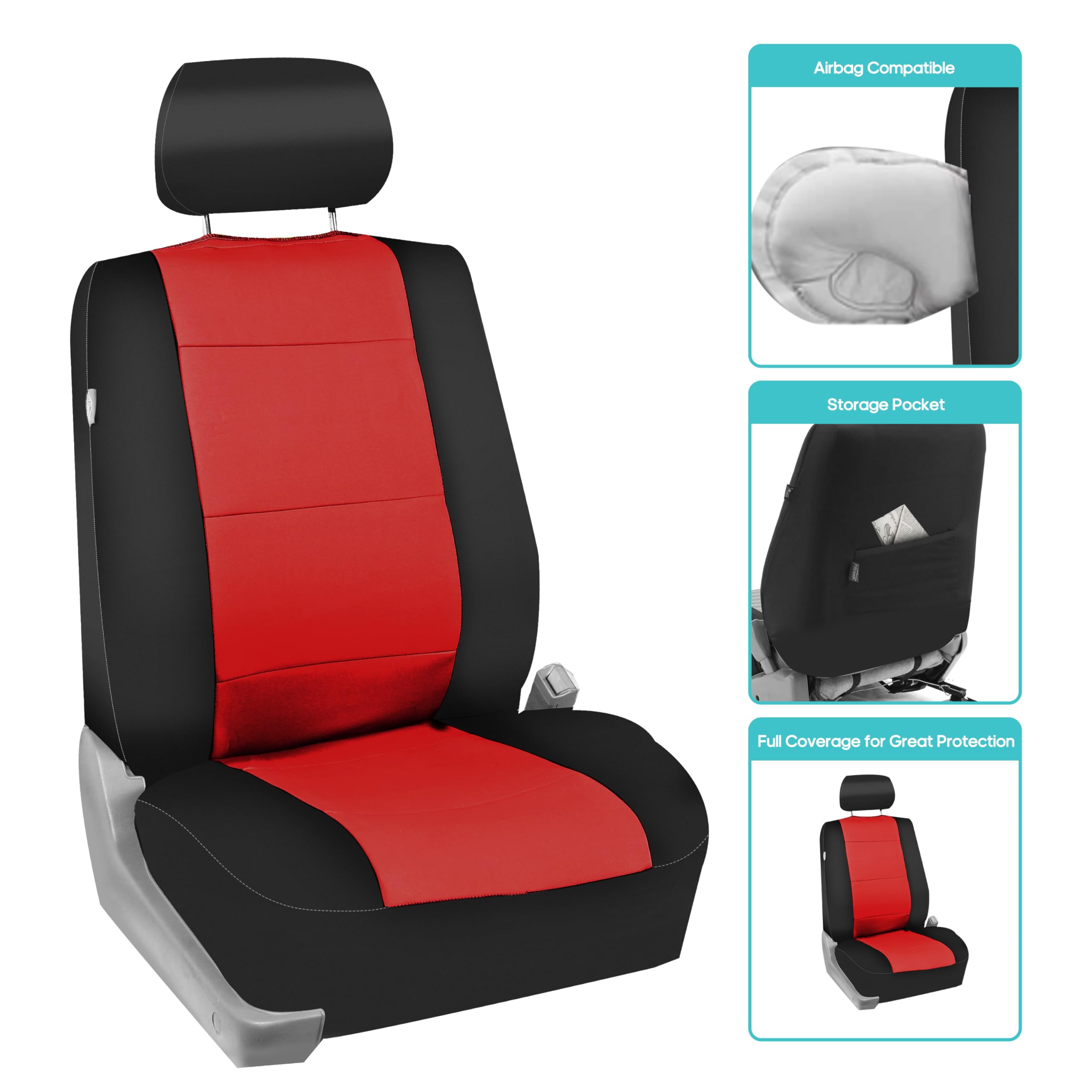 Premium FH Group Neoprene Car Seat Covers Full Set - Universal Fit for SUV, Sedan, Truck | Airbag Compatible, Low Back Front & Split Bench Rear Seat Covers | Machine Washable, Durable & Stylish Red Design | Perfect for Daily Commute, Road Trips & Family Travel