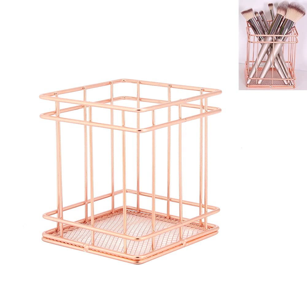 Rose Gold Iron Storage Basket - Small Makeup Organizer & Desktop Decor Box (10x9cm) - Perfect for Jewelry, Office Supplies & Bathroom Essentials