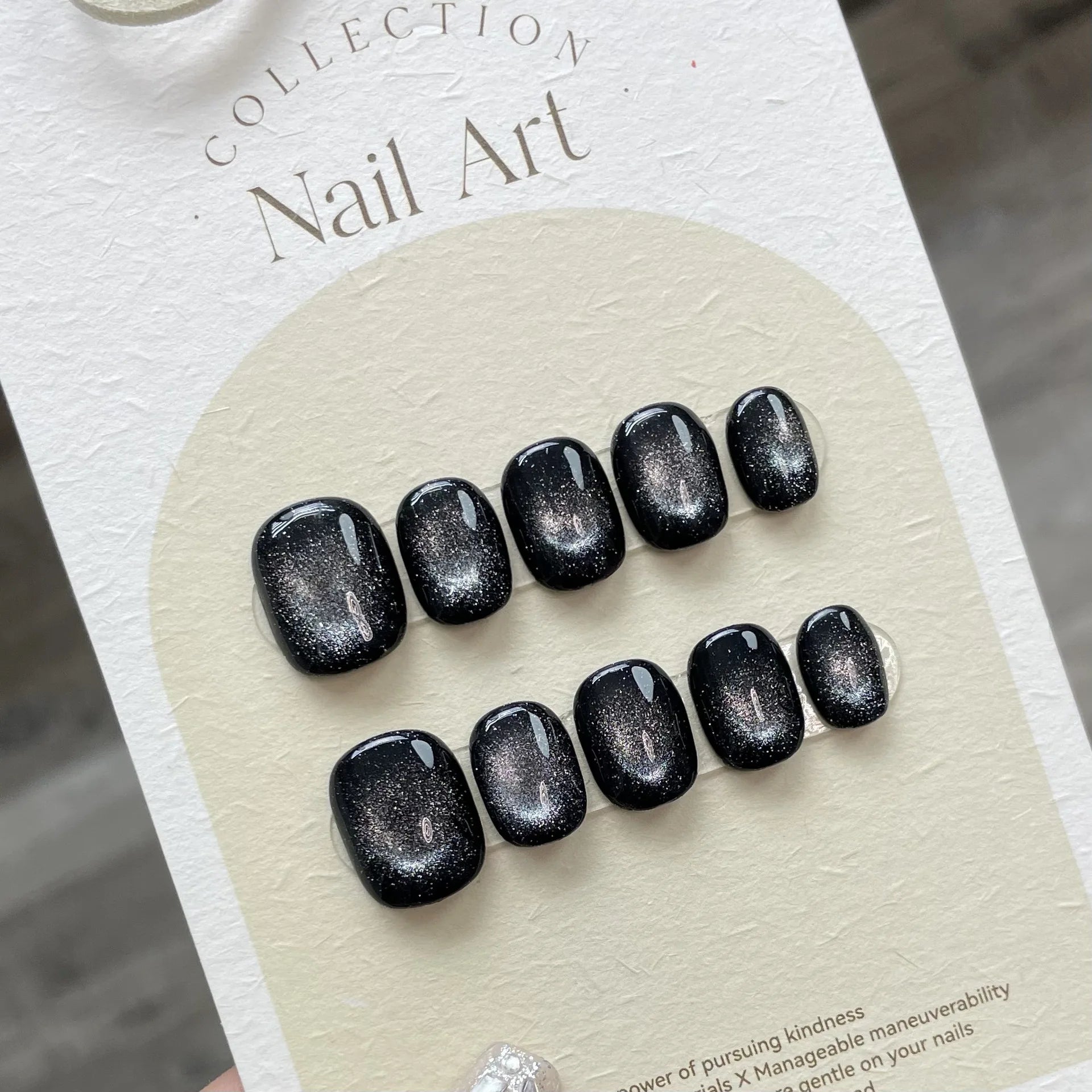 10Pcs Cute Short Round Press-On Fake Nails - Cat Eye Gel Nails with Glue, Glitter & Solid Colors for Easy DIY Manicure | Perfect for Parties, Weddings & Daily Wear