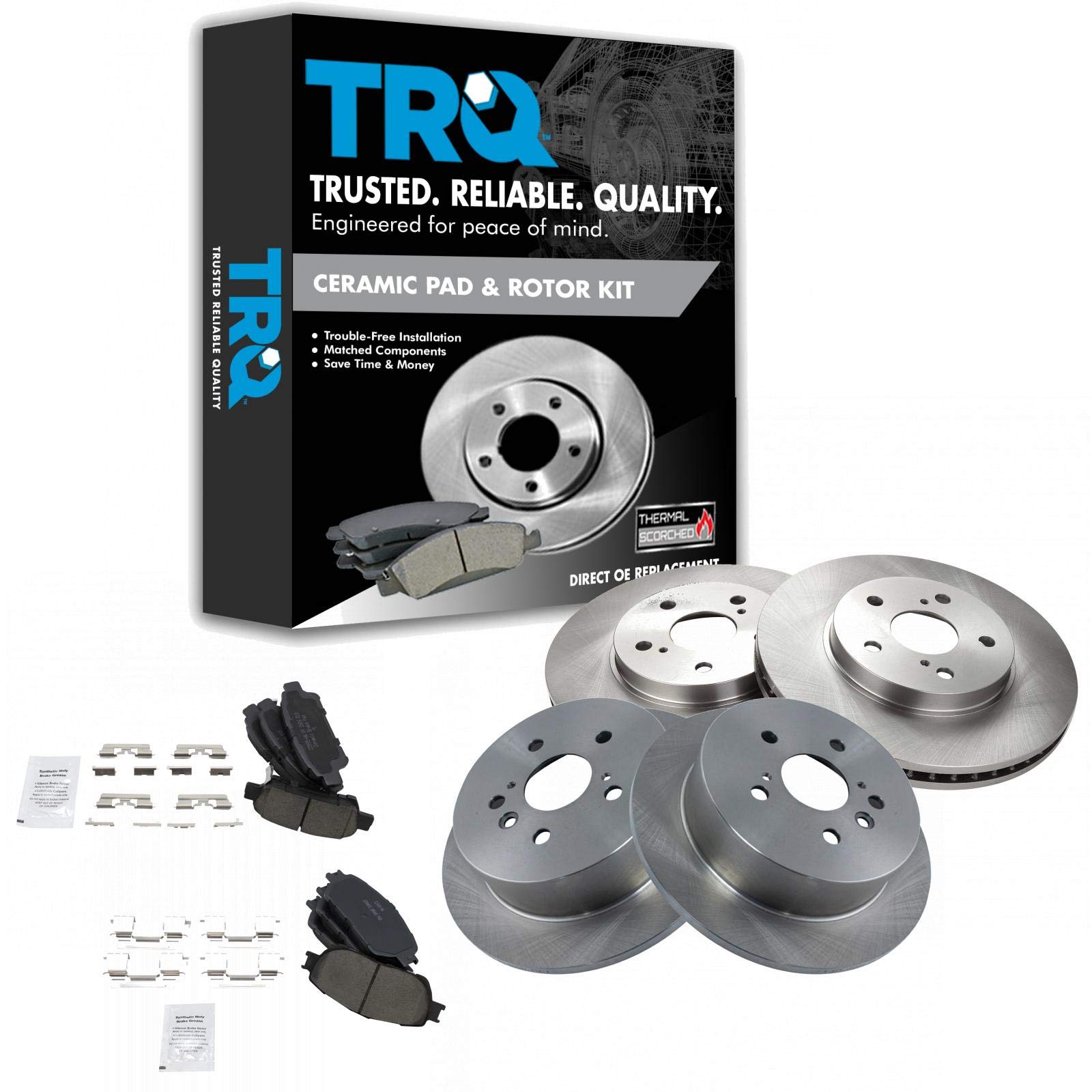 Premium Ceramic Brake Pads & Rotors Front & Rear Kit for Toyota - High Performance, Low Noise & Dust - Perfect for Daily Commuting, City Driving & Highway Travel