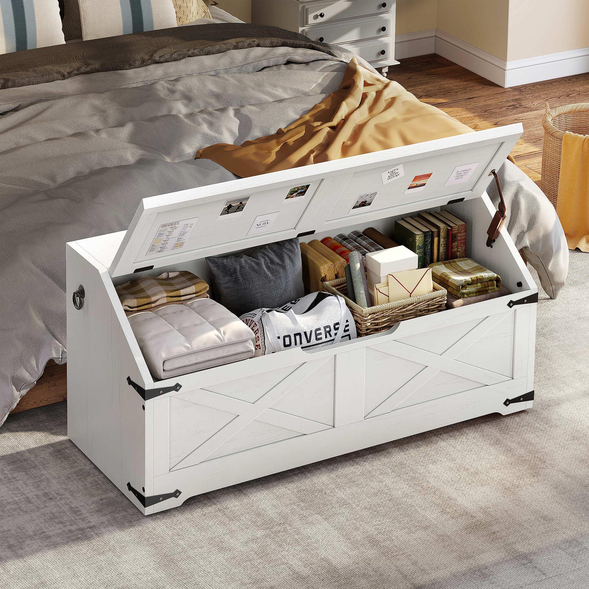 DWVO Wooden Storage Bench with 4 Wheels - 39.4