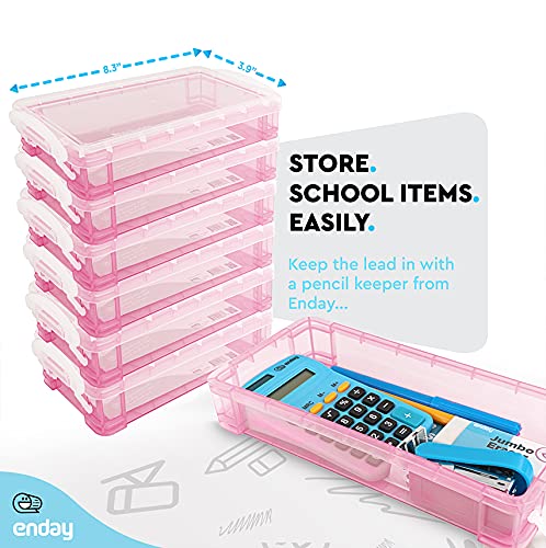 Enday Stackable Plastic Pencil Case - Large Capacity School & Office Supplies Organizer (Pink, Blue, Grey, Green, Red, Purple) - 80 Pack - Perfect for Students, Teachers & Professionals